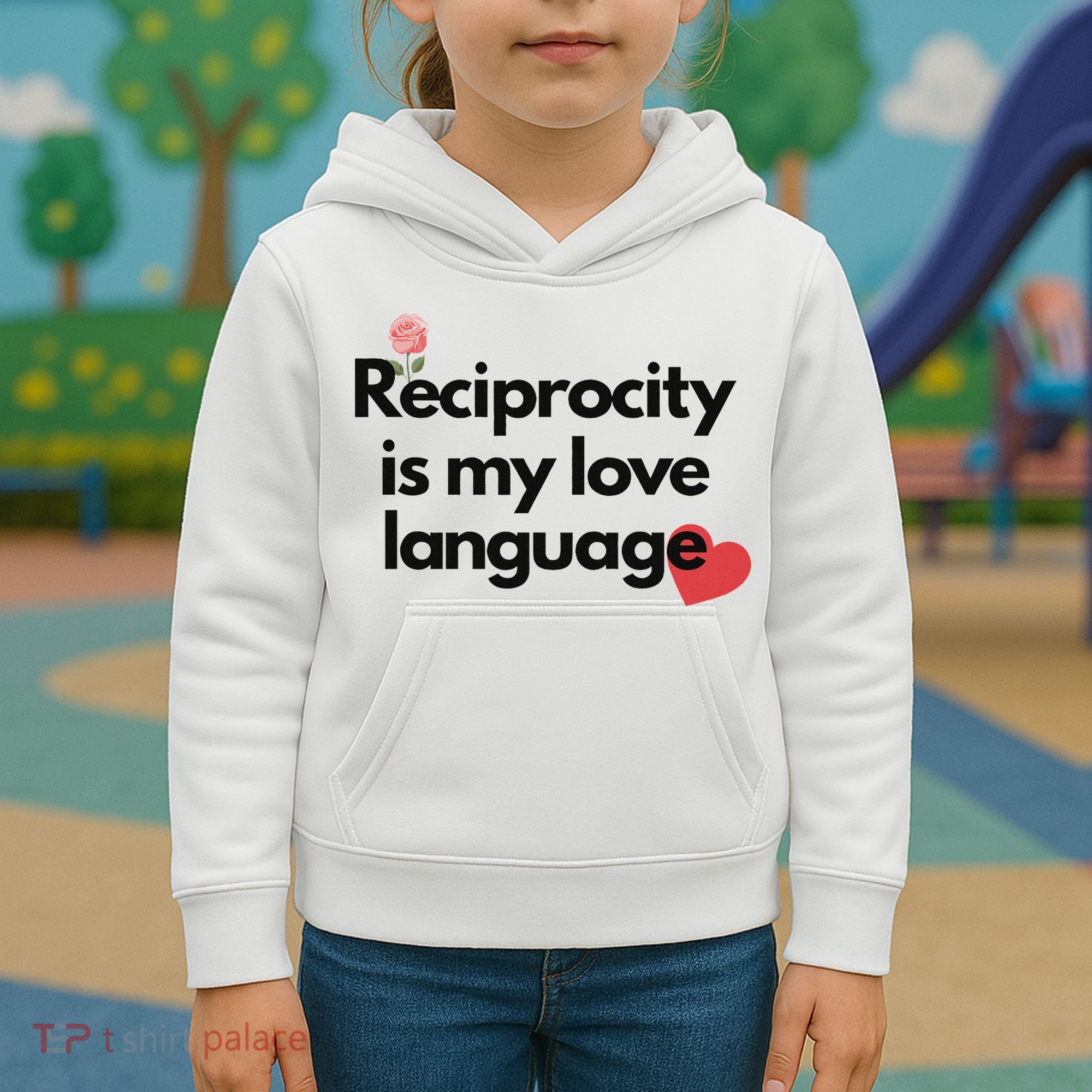Reciprocity Is My Love Language Flower Red Heart Kids Hoodie