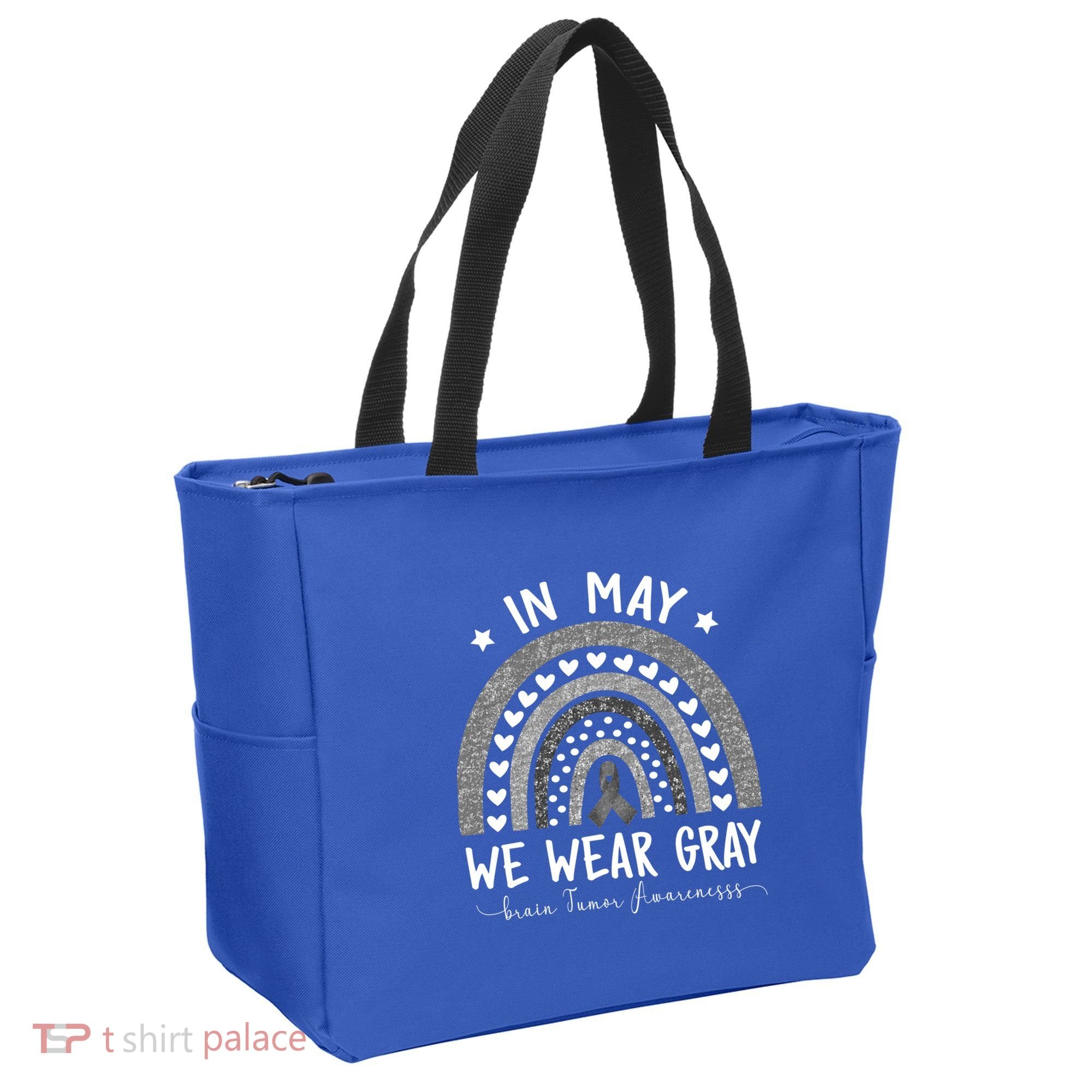 Rainbow In May We Wear Gray Brain Tumor Awareness Month Gift Tote Bag