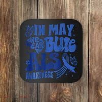 Rainbow In May We Wear Blue ALS Awareness Month  Coaster thumb 0
