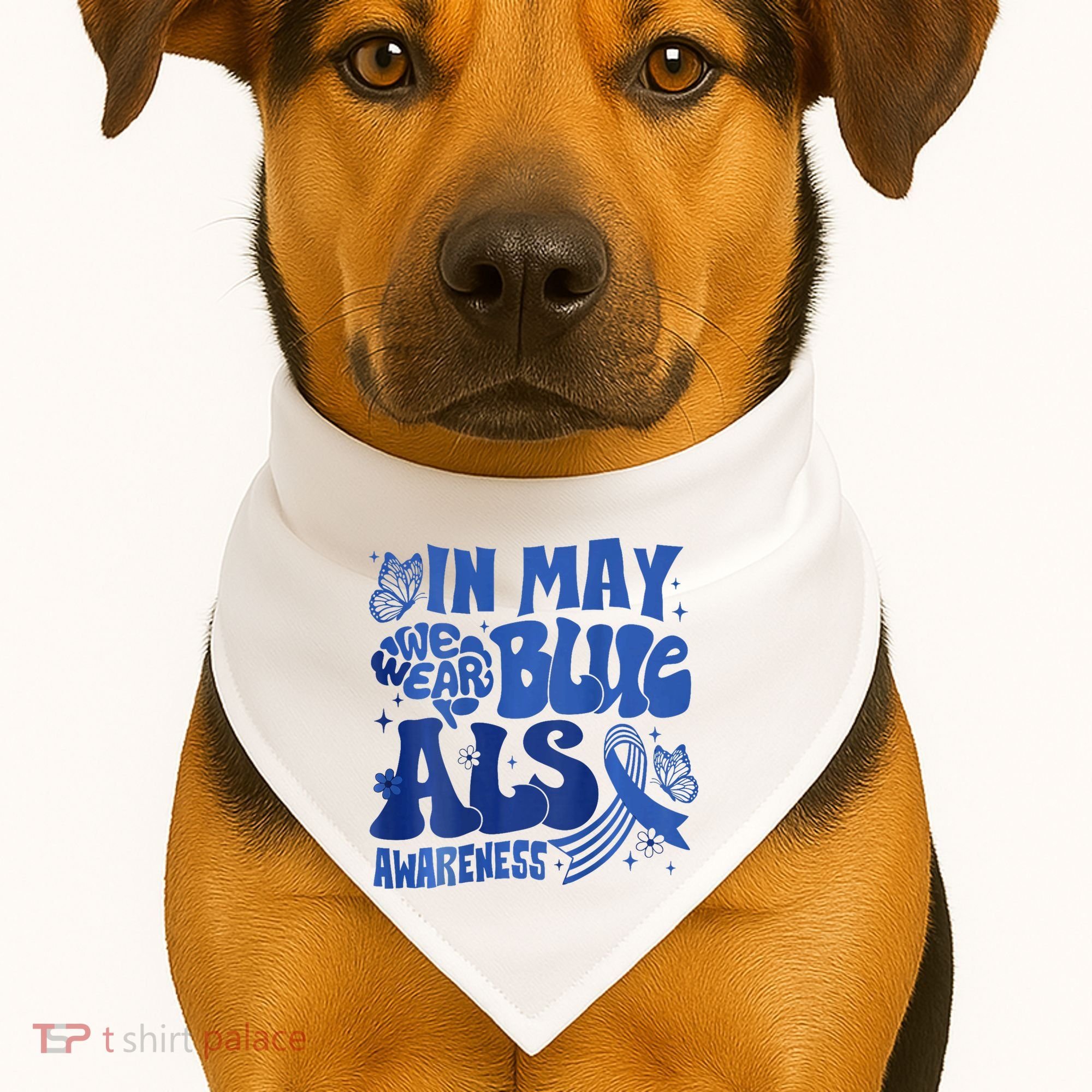 Rainbow In May We Wear Blue ALS Awareness Month  USA-Made Doggie Bandana