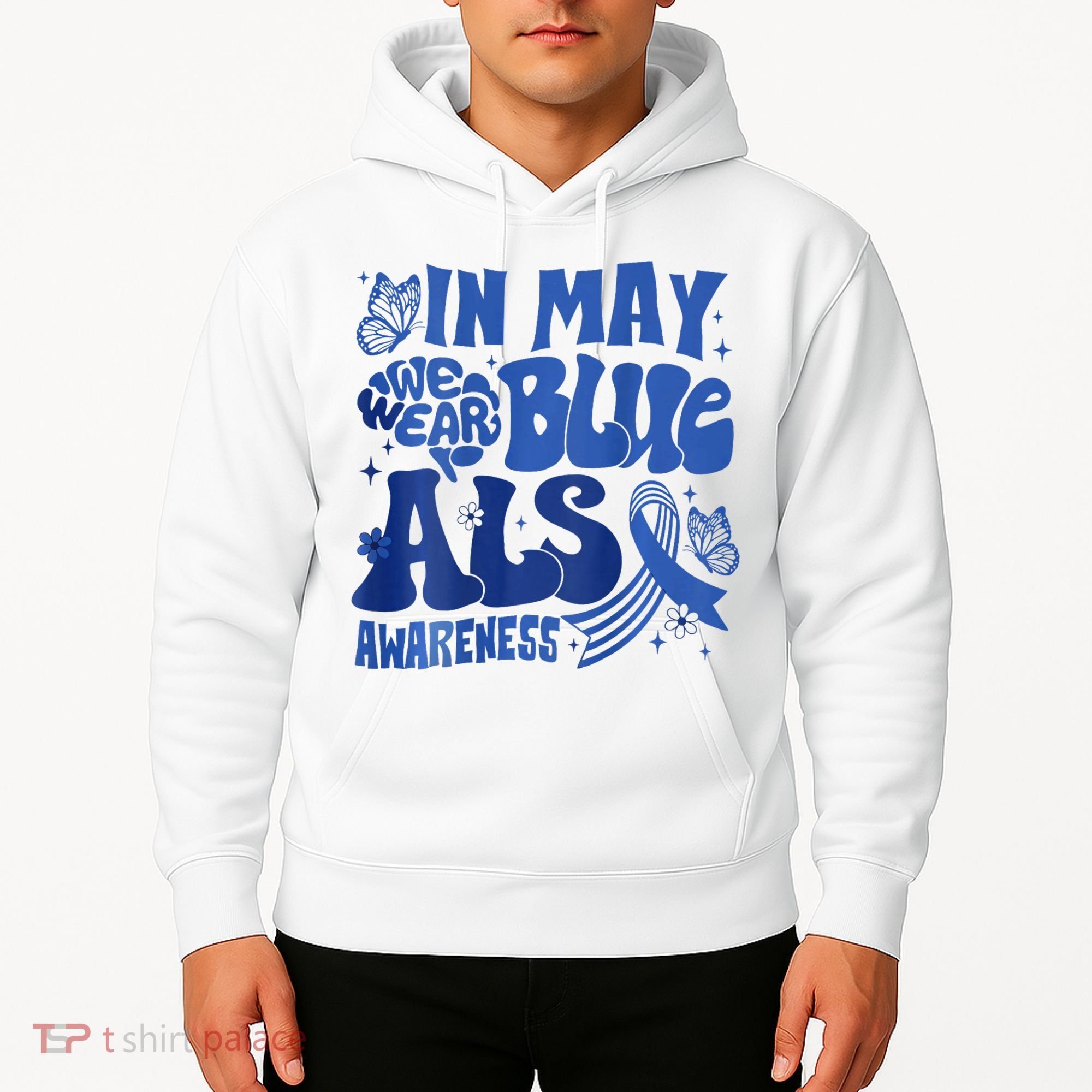 Rainbow In May We Wear Blue ALS Awareness Month  Hoodie