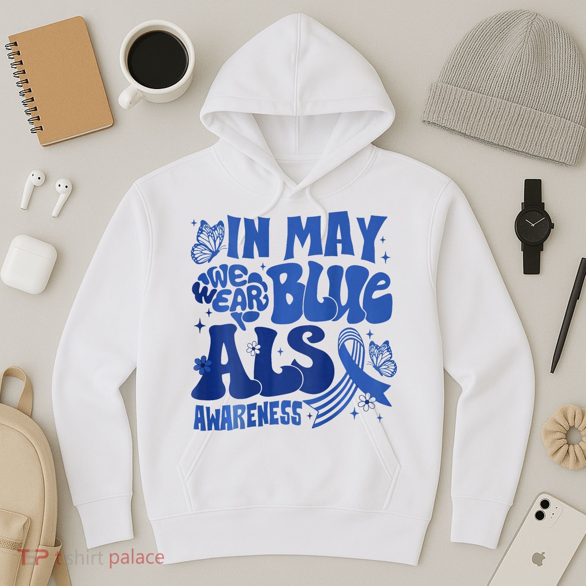 Rainbow In May We Wear Blue ALS Awareness Month  Hoodie