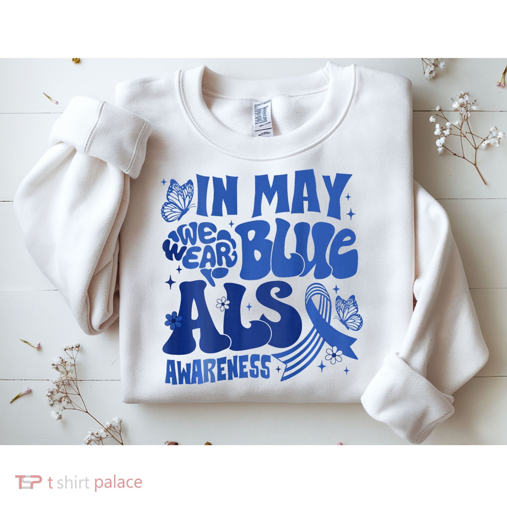 Rainbow In May We Wear Blue ALS Awareness Month  Sweatshirt