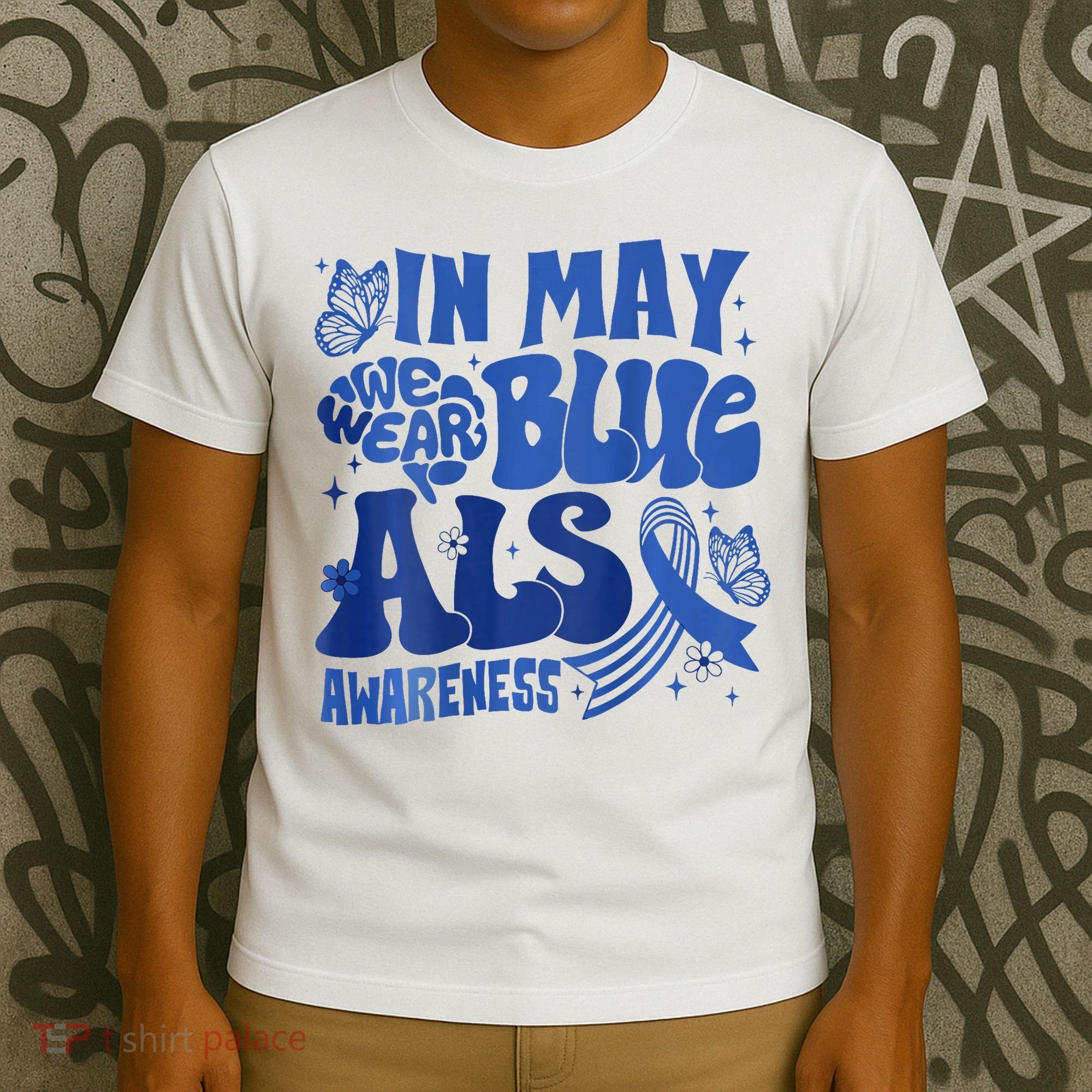 Rainbow In May We Wear Blue ALS Awareness Month  T-Shirt