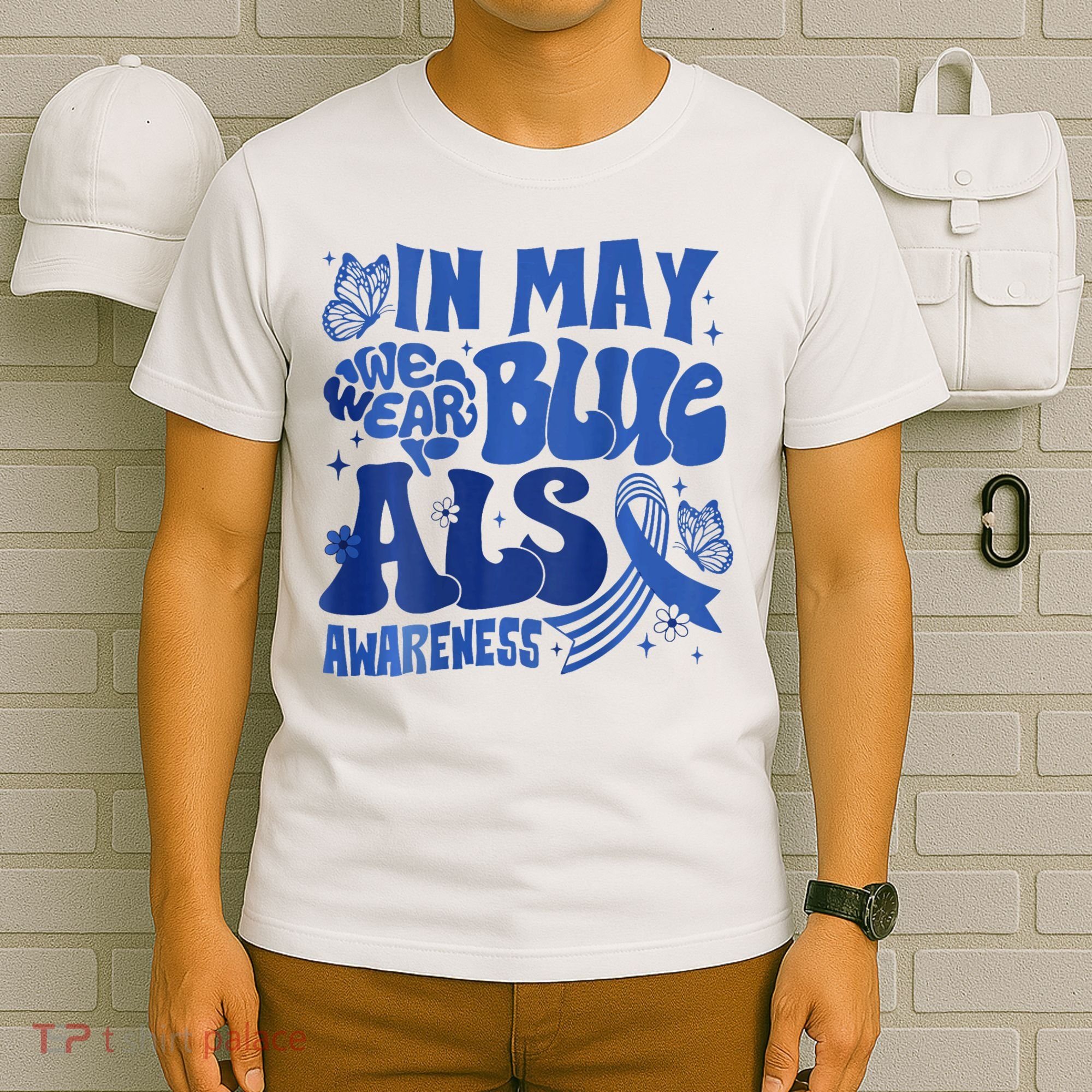 Rainbow In May We Wear Blue ALS Awareness Month  T-Shirt