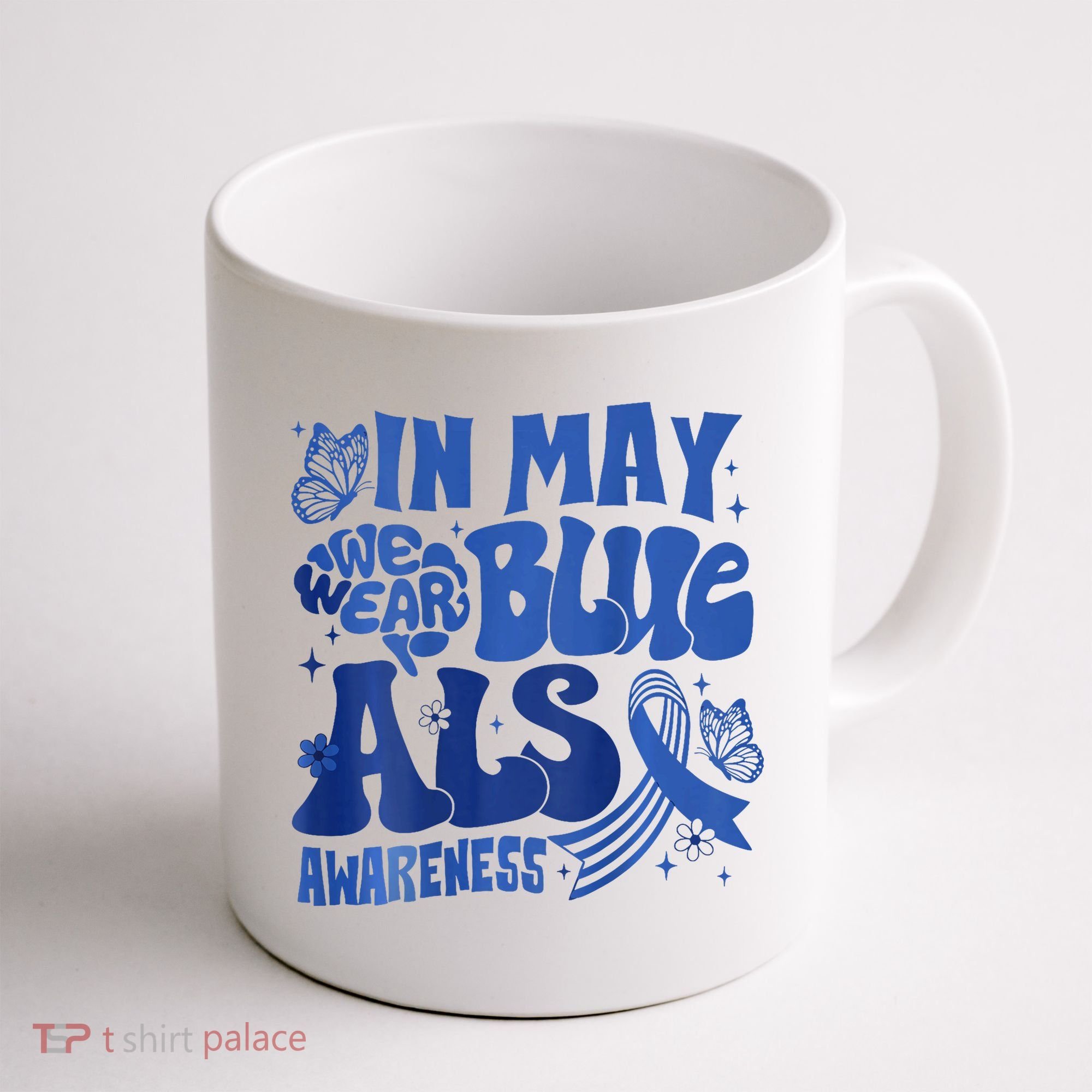 Rainbow In May We Wear Blue ALS Awareness Month  Coffee Mug