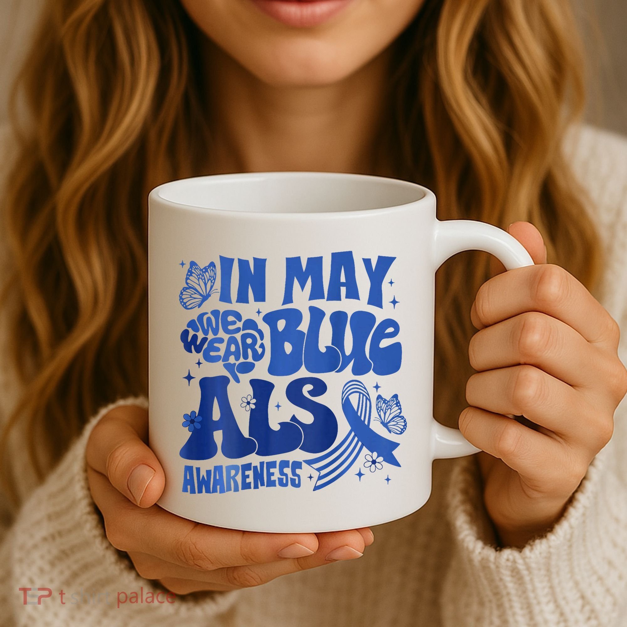 Rainbow In May We Wear Blue ALS Awareness Month  Coffee Mug