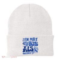 Rainbow In May We Wear Blue ALS Awareness Month  Beanie thumb 0