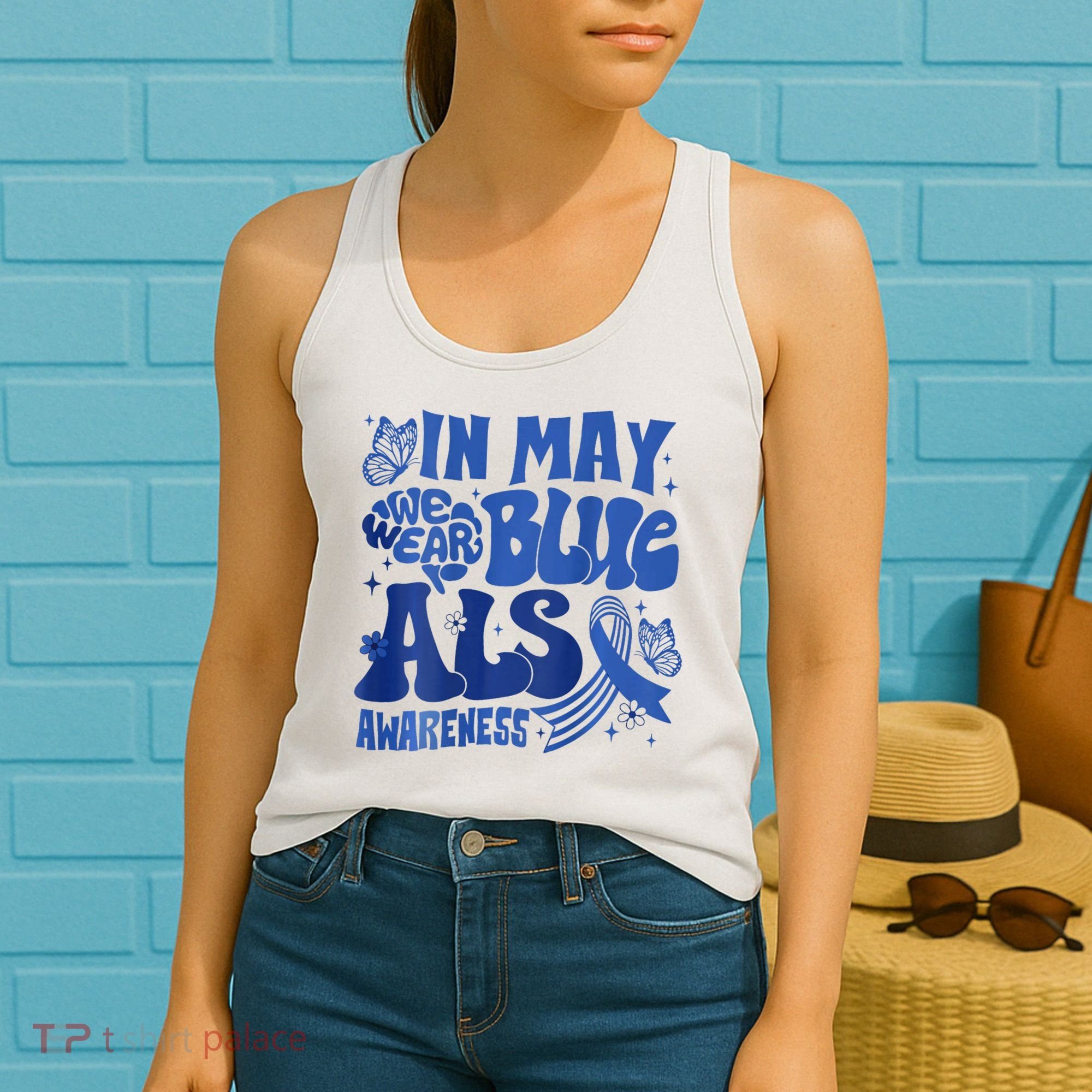 Rainbow In May We Wear Blue ALS Awareness Month  Women's Tank Top