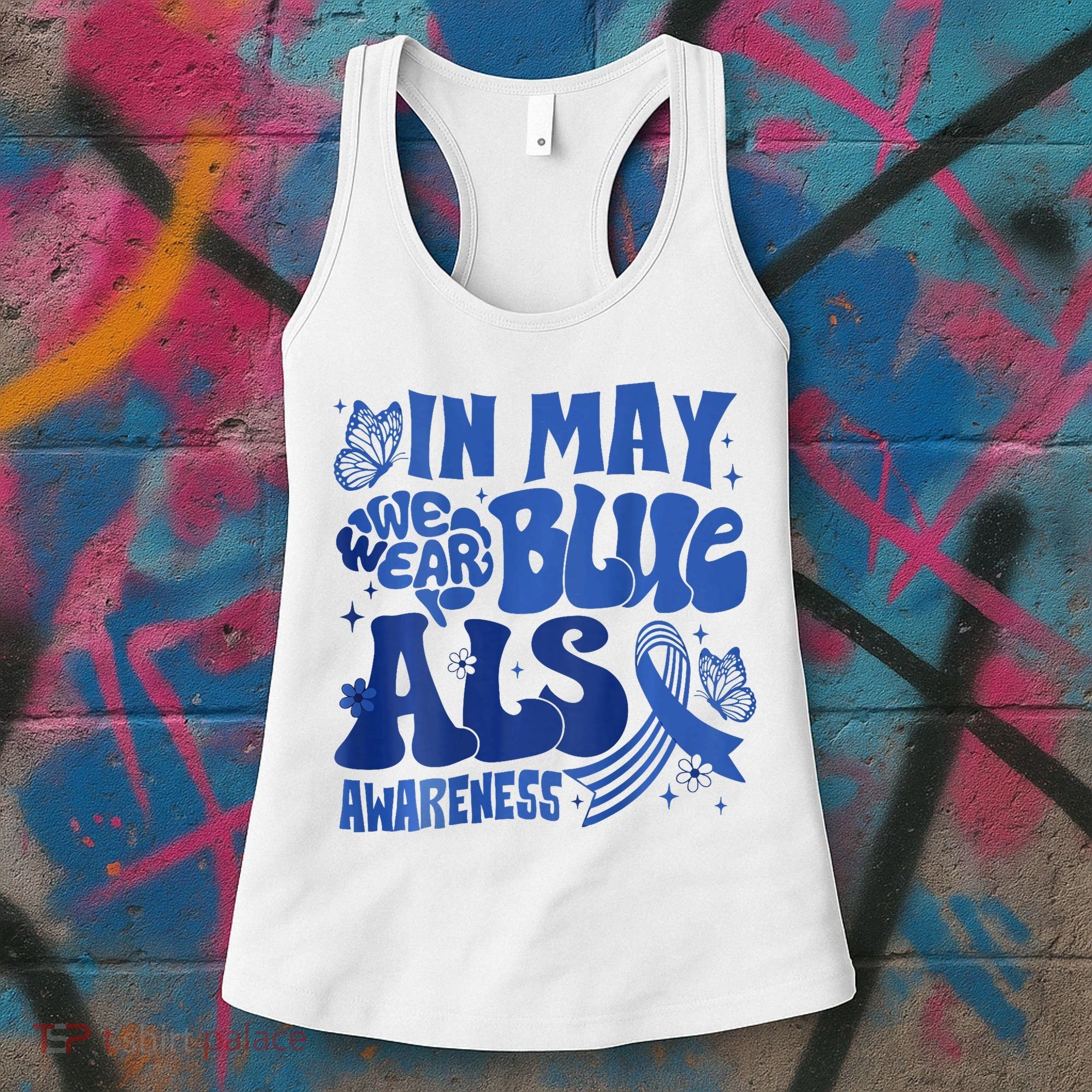 Rainbow In May We Wear Blue ALS Awareness Month  Women's Tank Top