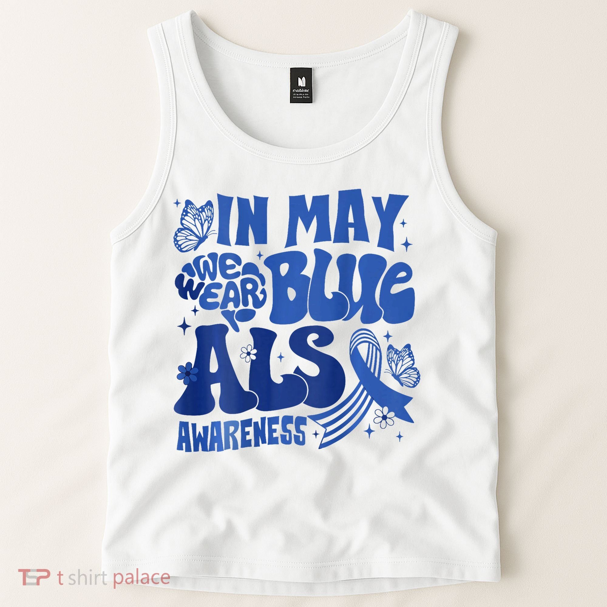 Rainbow In May We Wear Blue ALS Awareness Month  Tank Top
