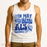 Rainbow In May We Wear Blue ALS Awareness Month  Tank Top thumb 3