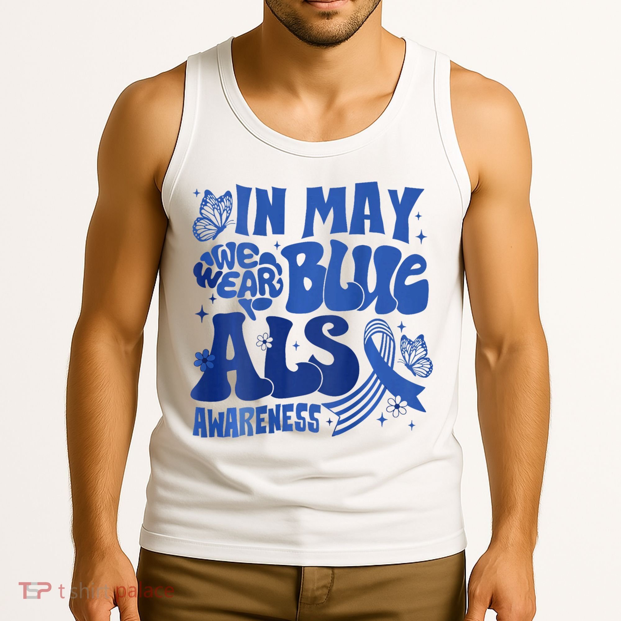 Rainbow In May We Wear Blue ALS Awareness Month  Tank Top