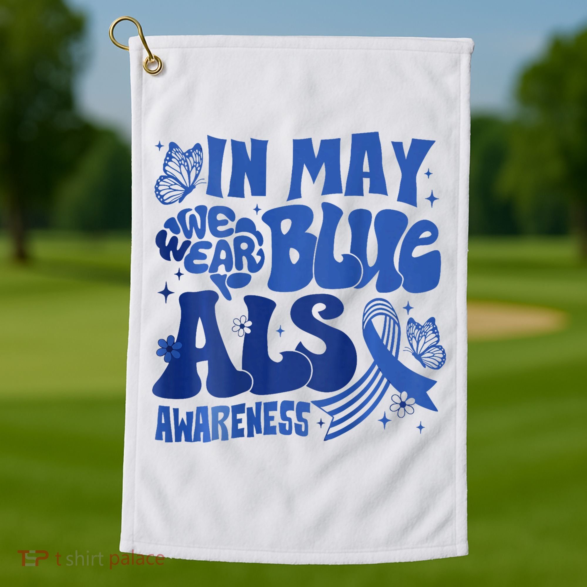 Rainbow In May We Wear Blue ALS Awareness Month  Golf Towel