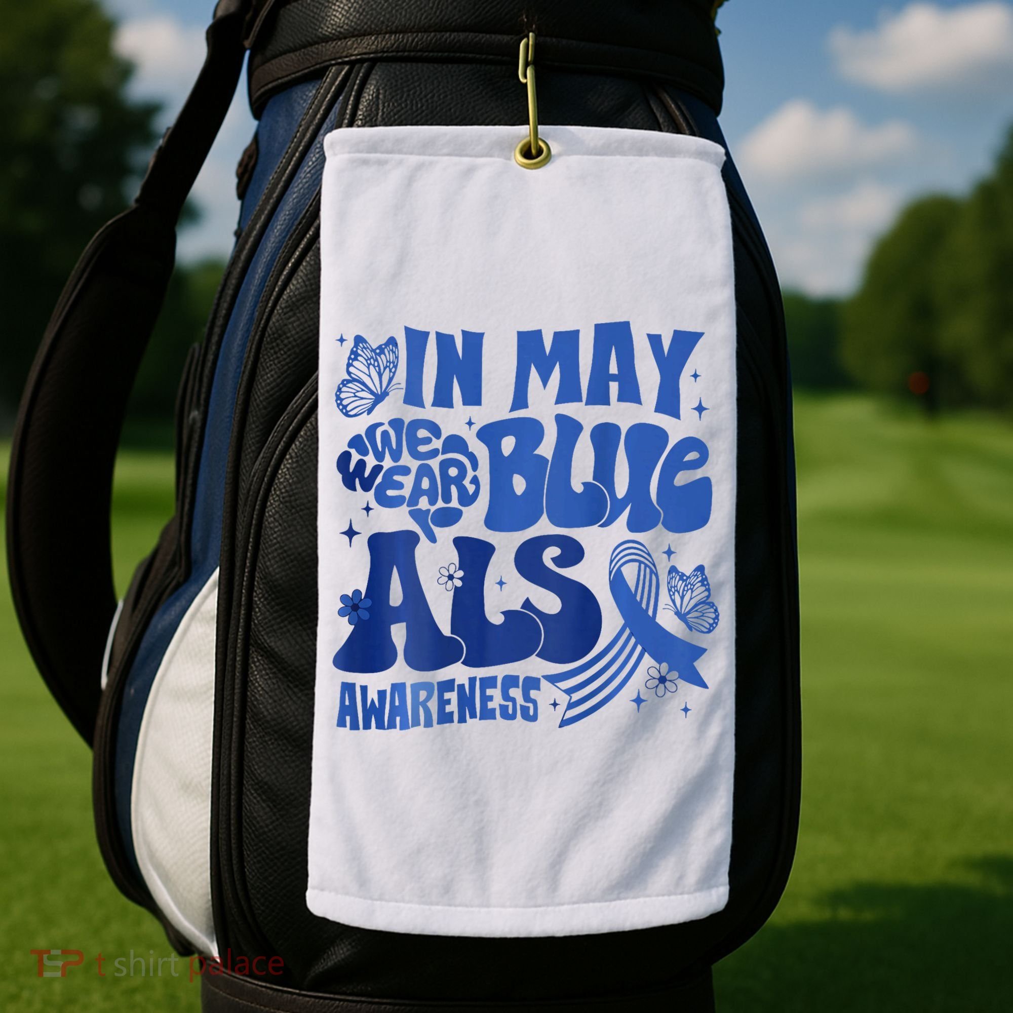 Rainbow In May We Wear Blue ALS Awareness Month  Golf Towel