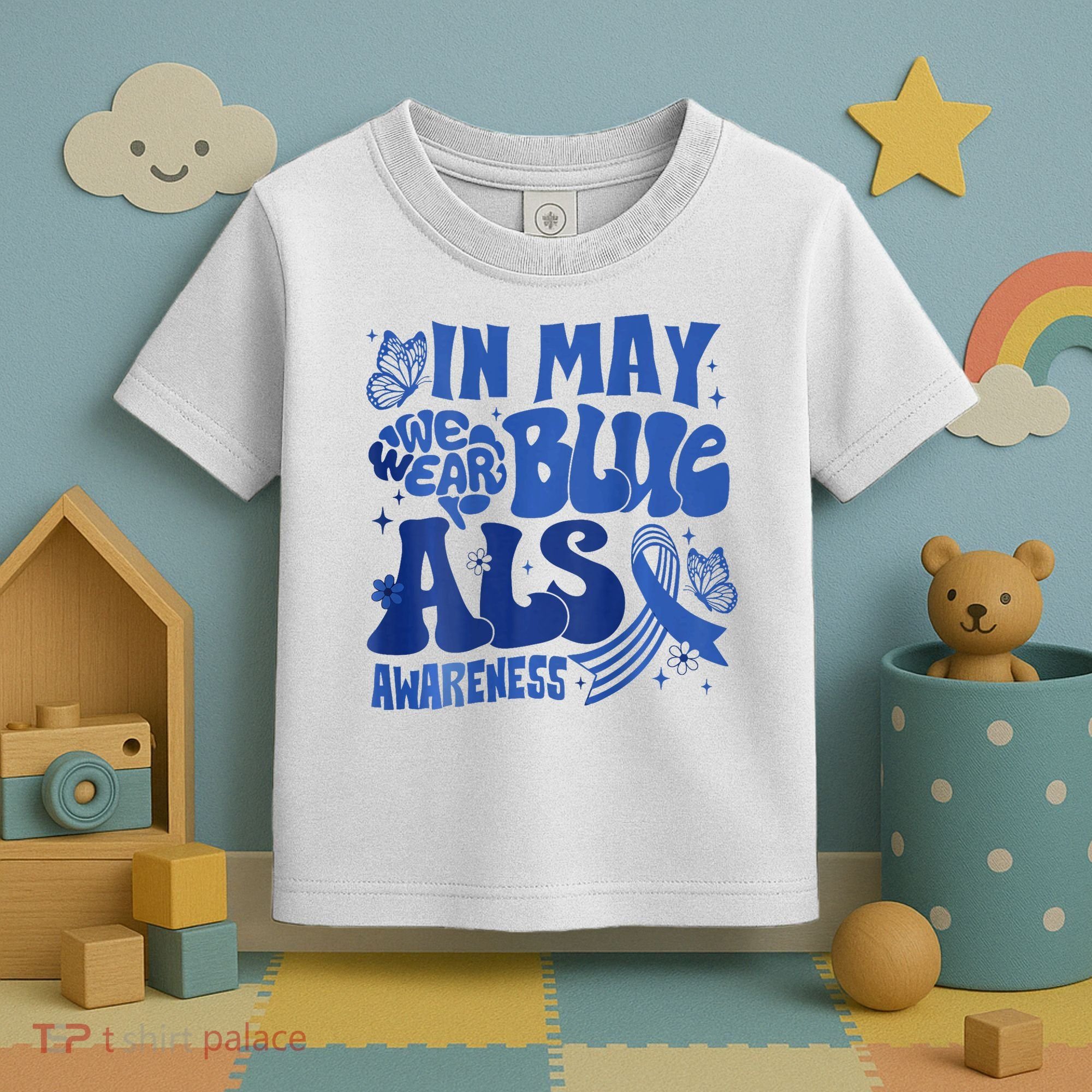 Rainbow In May We Wear Blue ALS Awareness Month  Toddler T-Shirt