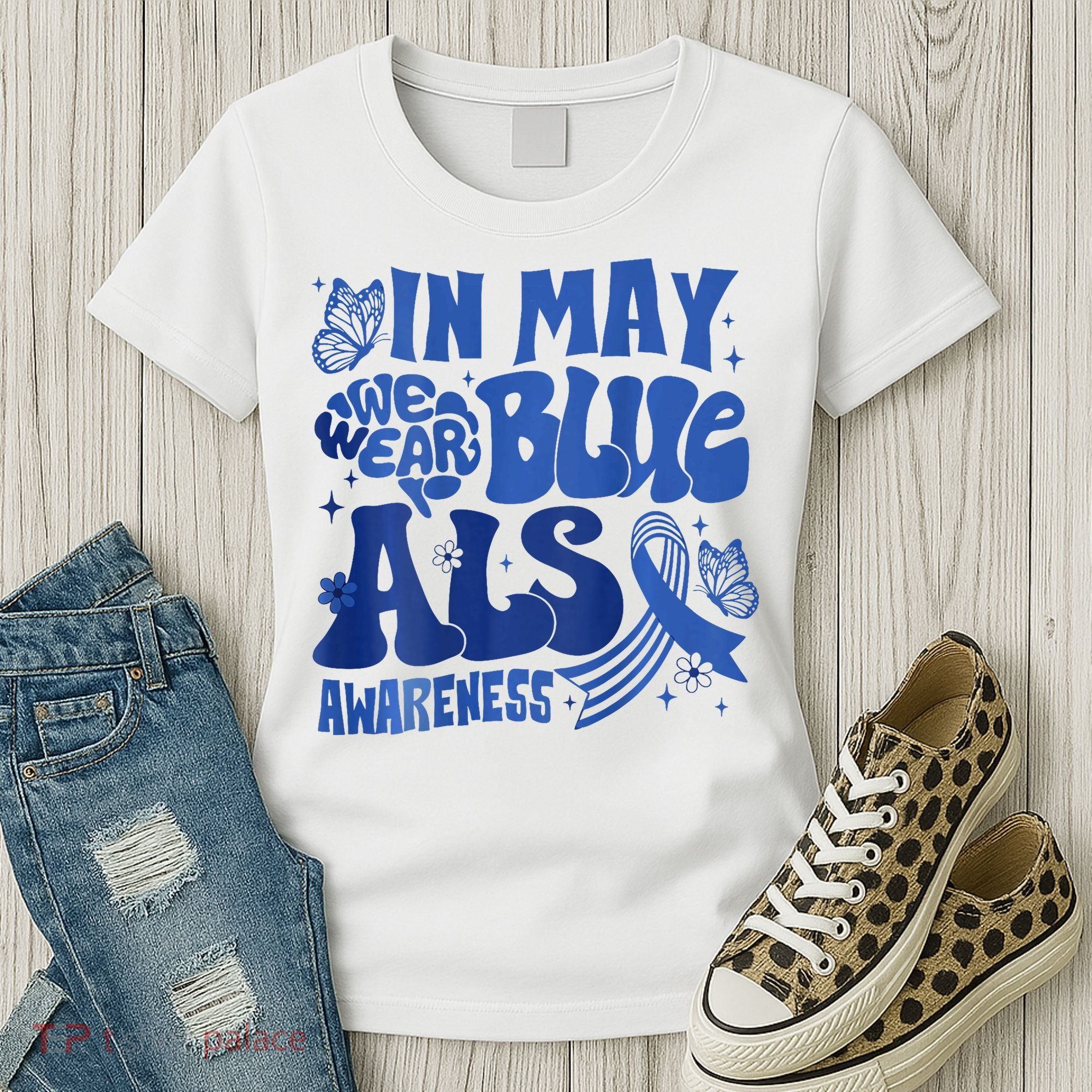 Rainbow In May We Wear Blue ALS Awareness Month  Women's T-Shirt