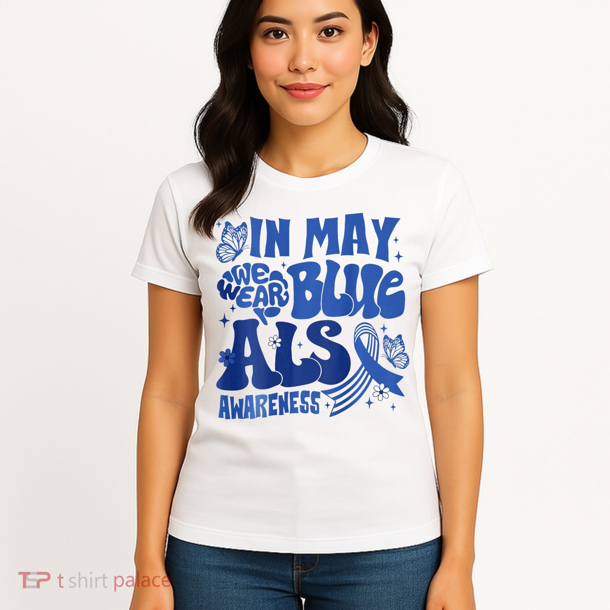 Rainbow In May We Wear Blue ALS Awareness Month  Women's T-Shirt