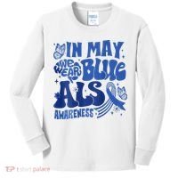Rainbow In May We Wear Blue ALS Awareness Month  Kids Long Sleeve Shirt thumb 0