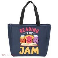 Reading Is My Jam Funny I Love To Read Books Gift Tote Bag thumb 0