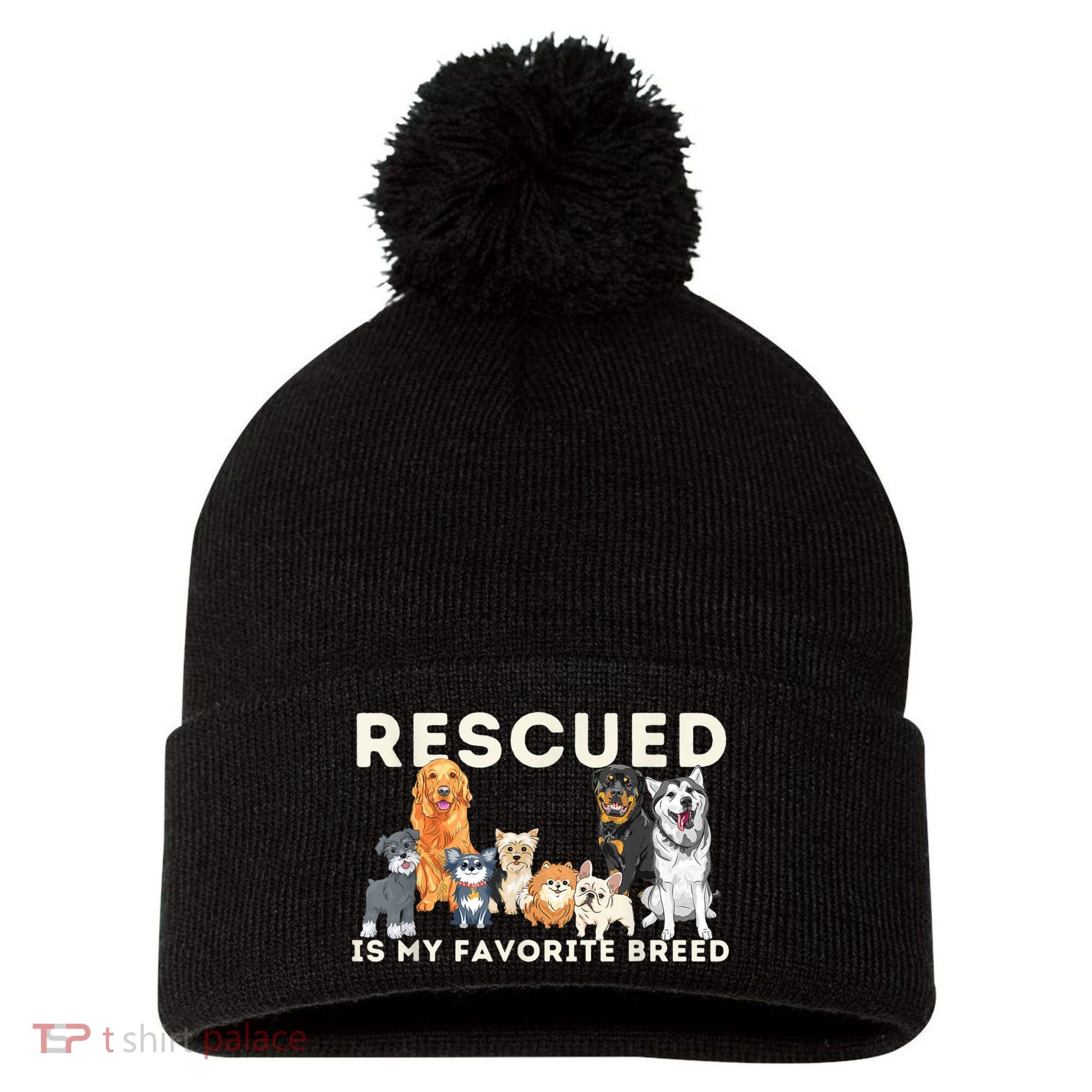 Rescued Is My Favorite Breed Animal Rescue Pom Pom 12in Knit Beanie