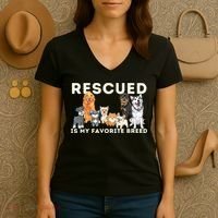 Rescued Is My Favorite Breed Animal Rescue Women's V-Neck T-Shirt thumb 3