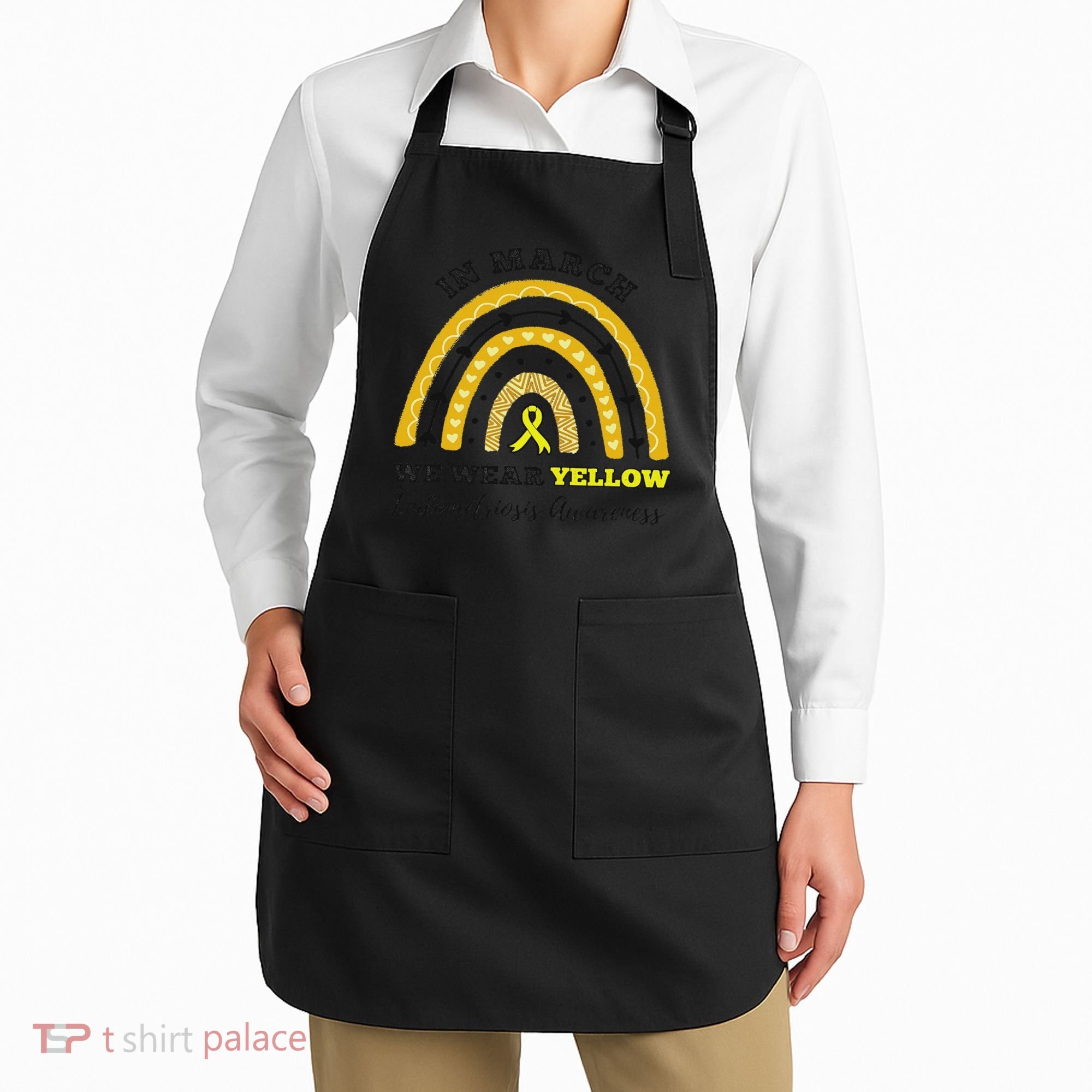 Rainbow In March We Wear Yellow Endometriosis Awareness Apron