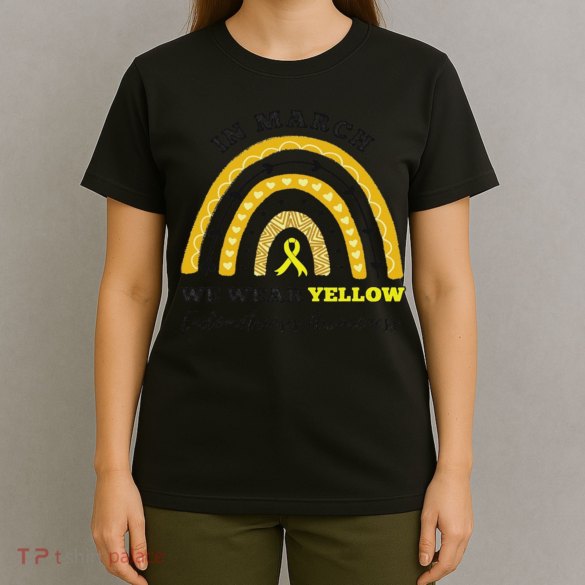 Rainbow In March We Wear Yellow Endometriosis Awareness T-Shirt