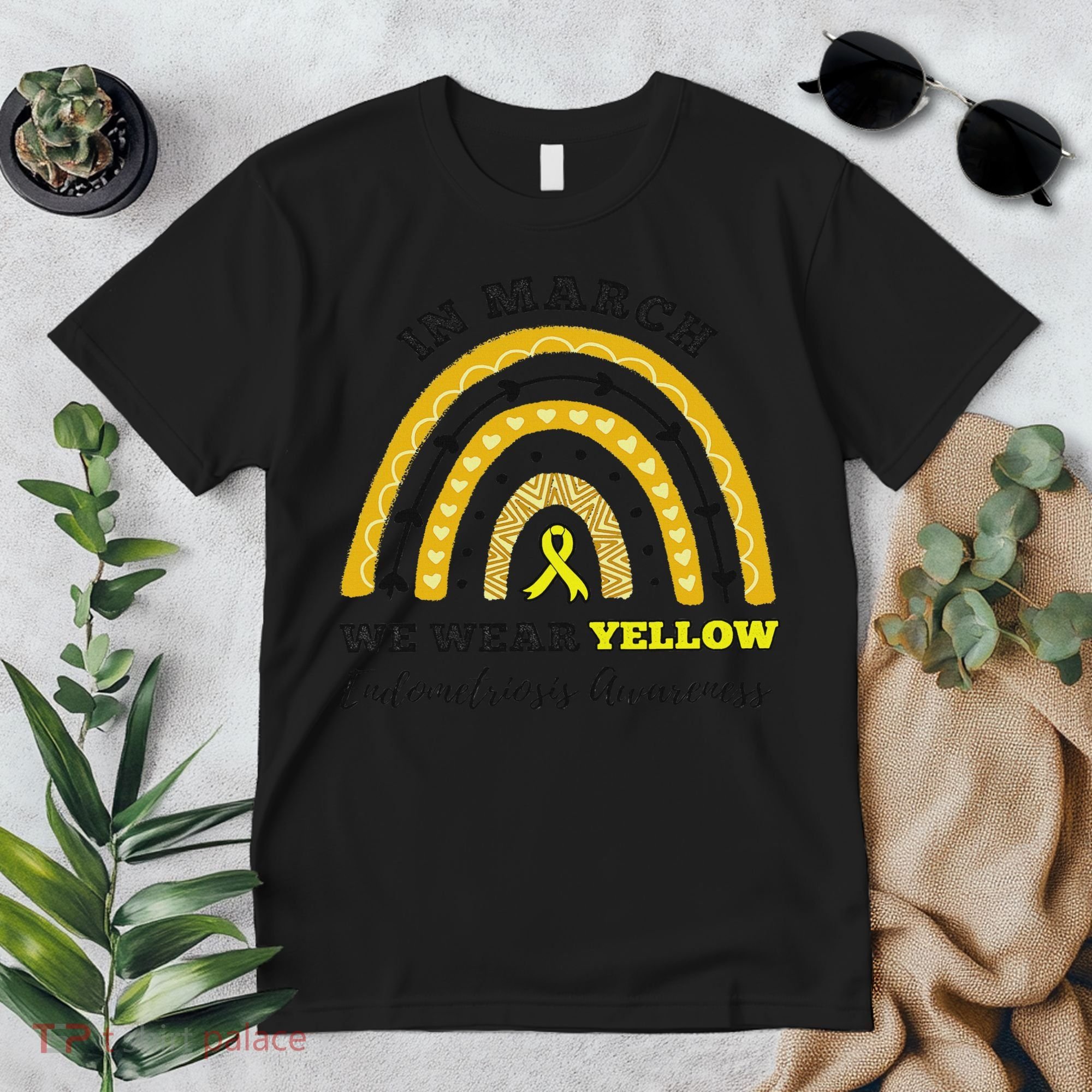Rainbow In March We Wear Yellow Endometriosis Awareness Premium T-Shirt