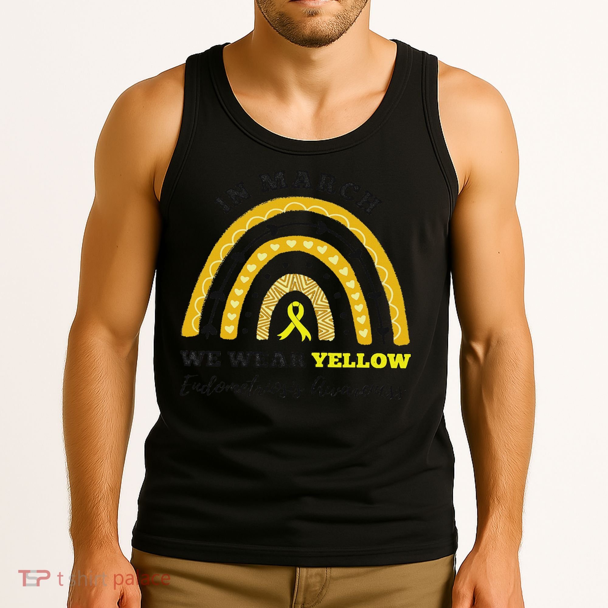 Rainbow In March We Wear Yellow Endometriosis Awareness Tank Top