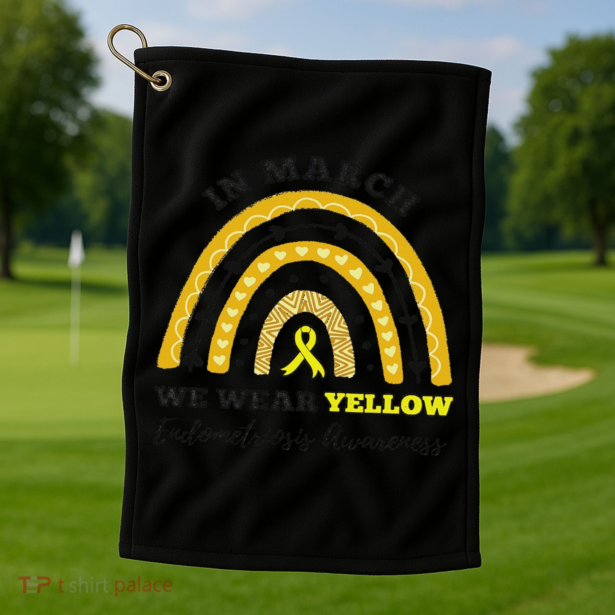 Rainbow In March We Wear Yellow Endometriosis Awareness Golf Towel