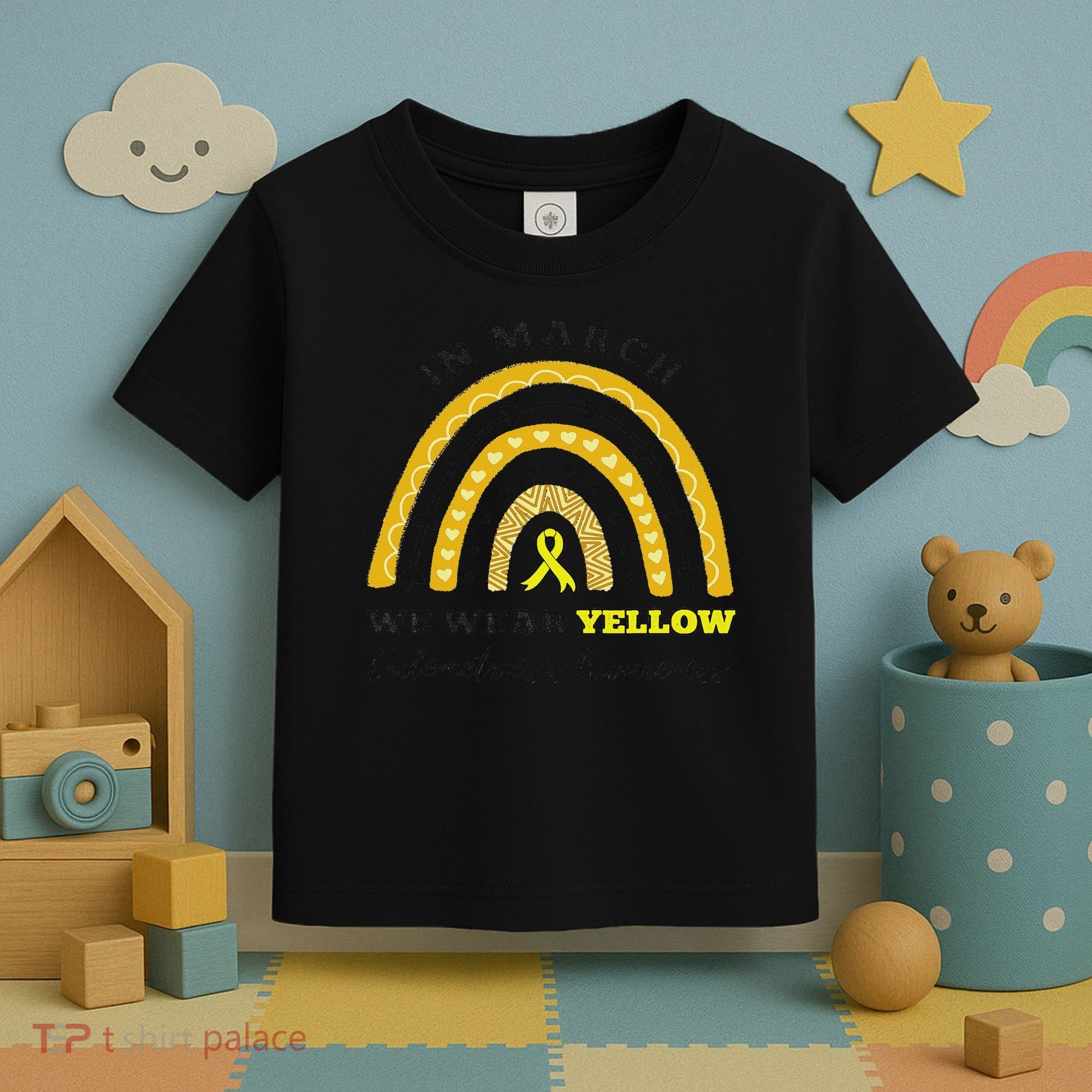 Rainbow In March We Wear Yellow Endometriosis Awareness Toddler T-Shirt
