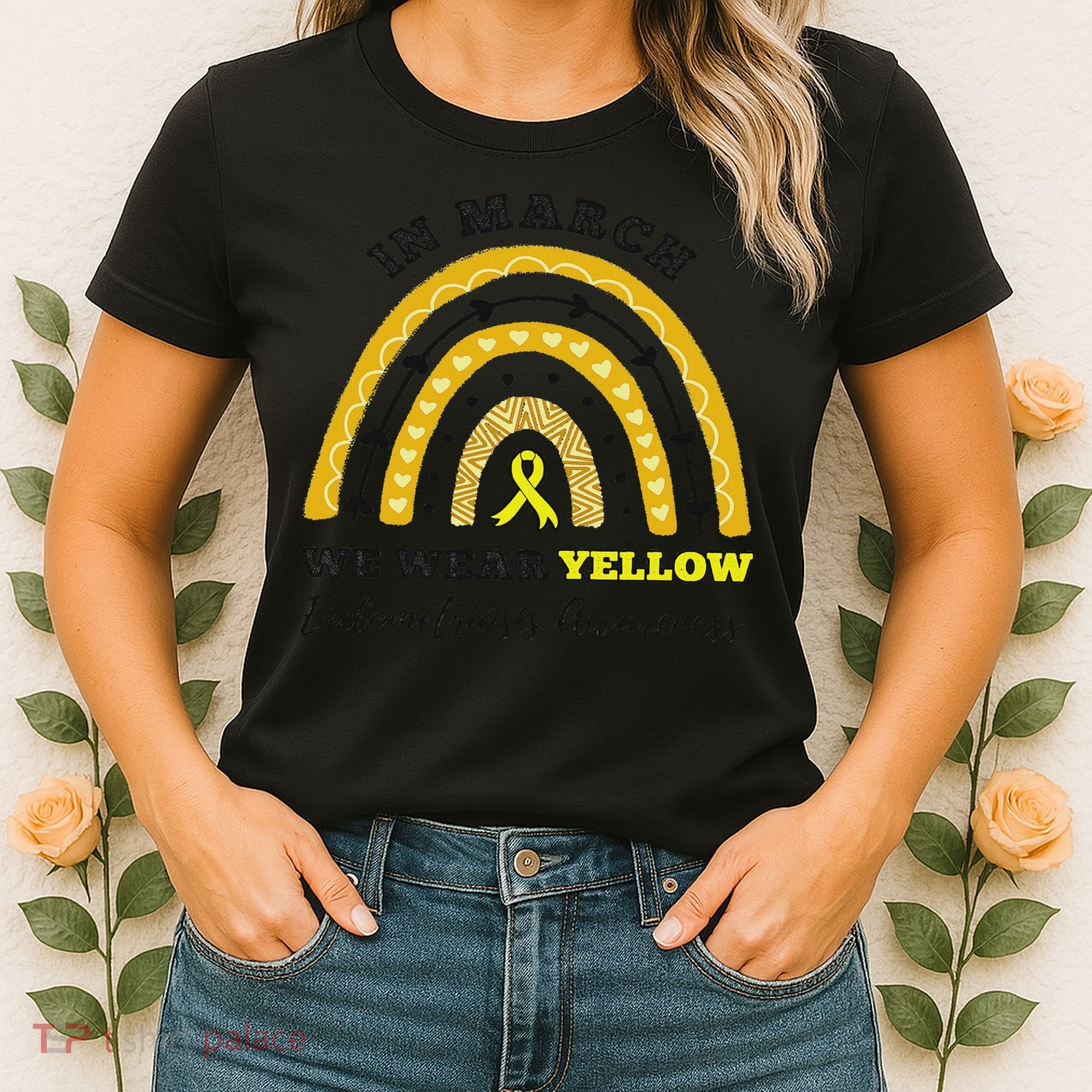 Rainbow In March We Wear Yellow Endometriosis Awareness Women's T-Shirt