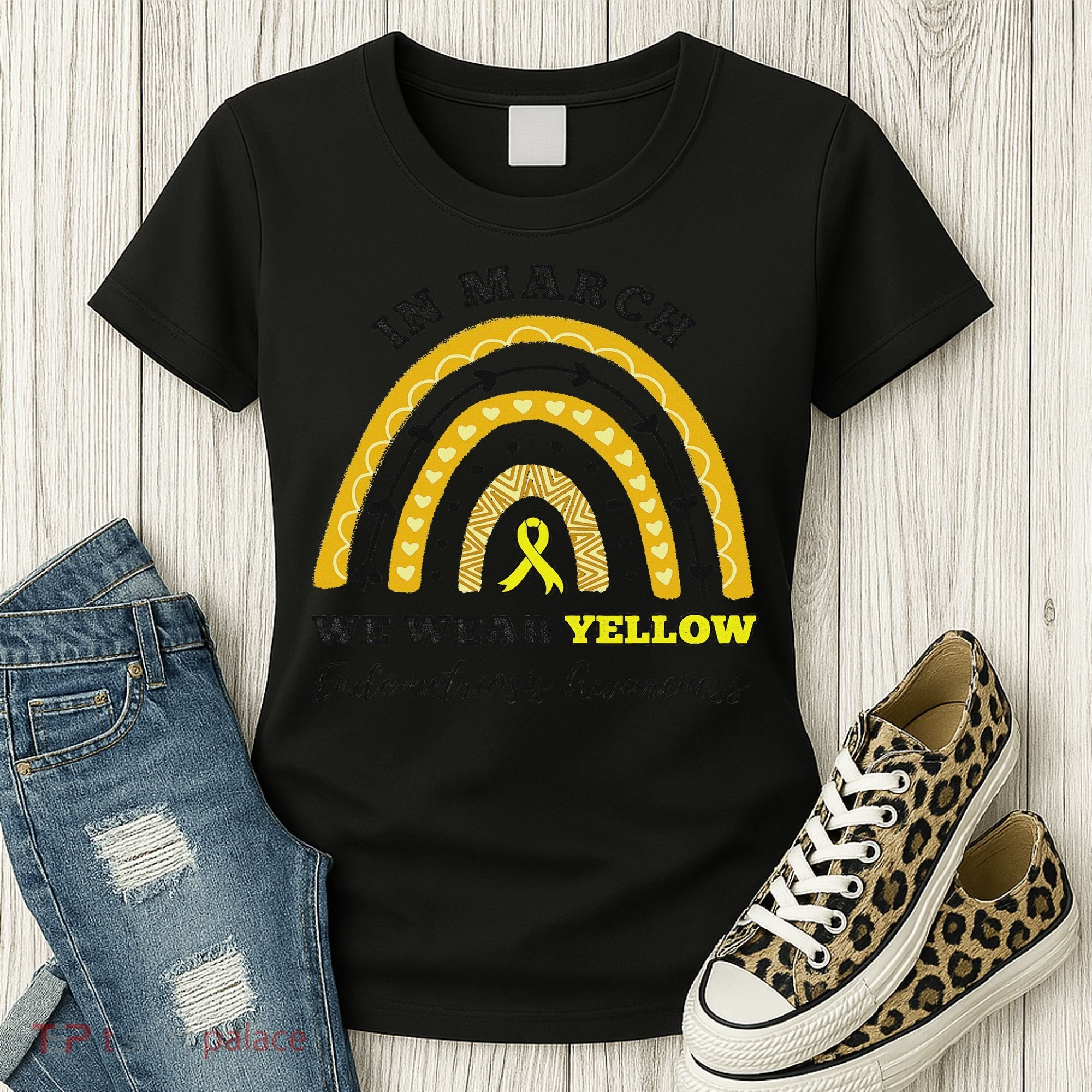 Rainbow In March We Wear Yellow Endometriosis Awareness Women's T-Shirt