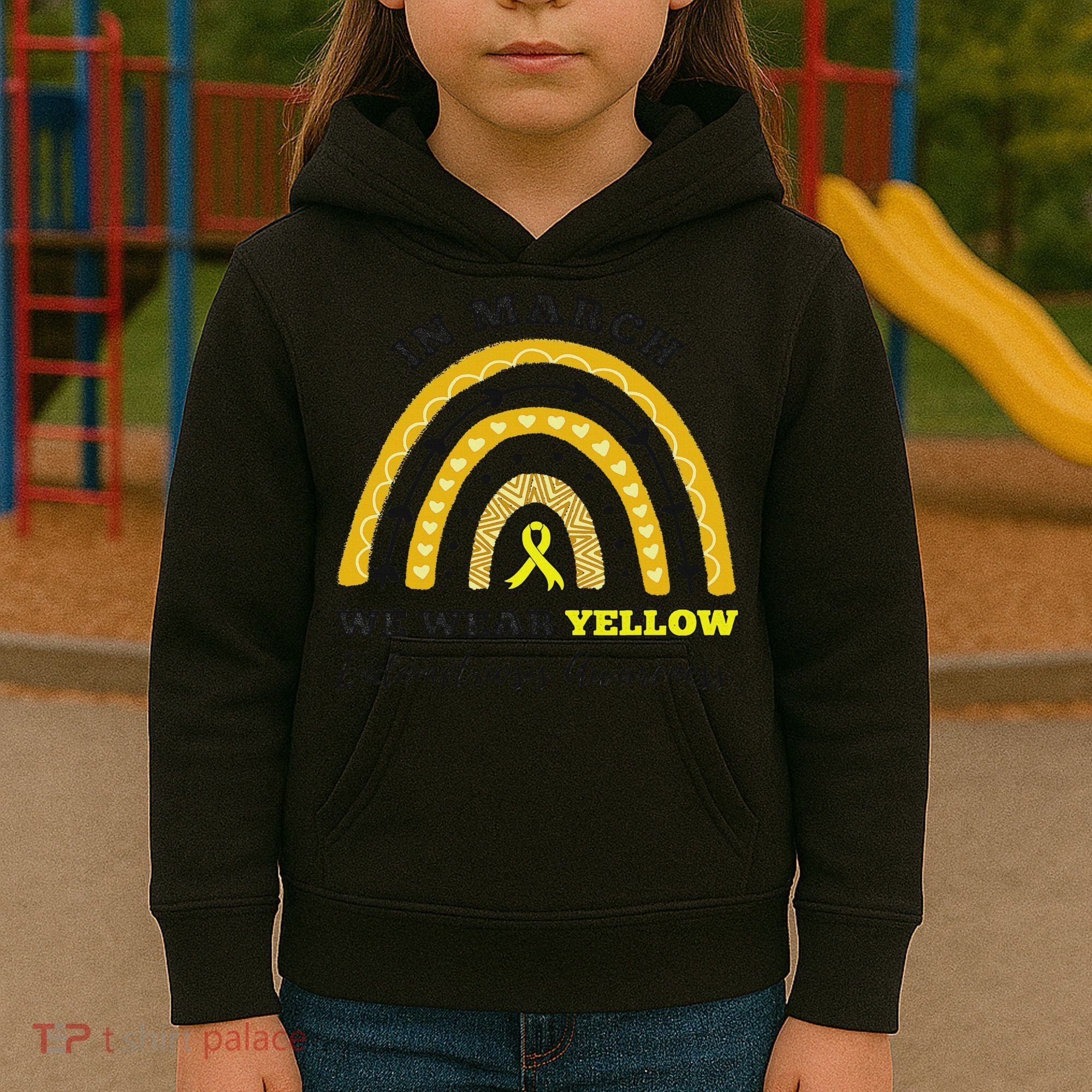 Rainbow In March We Wear Yellow Endometriosis Awareness Kids Hoodie