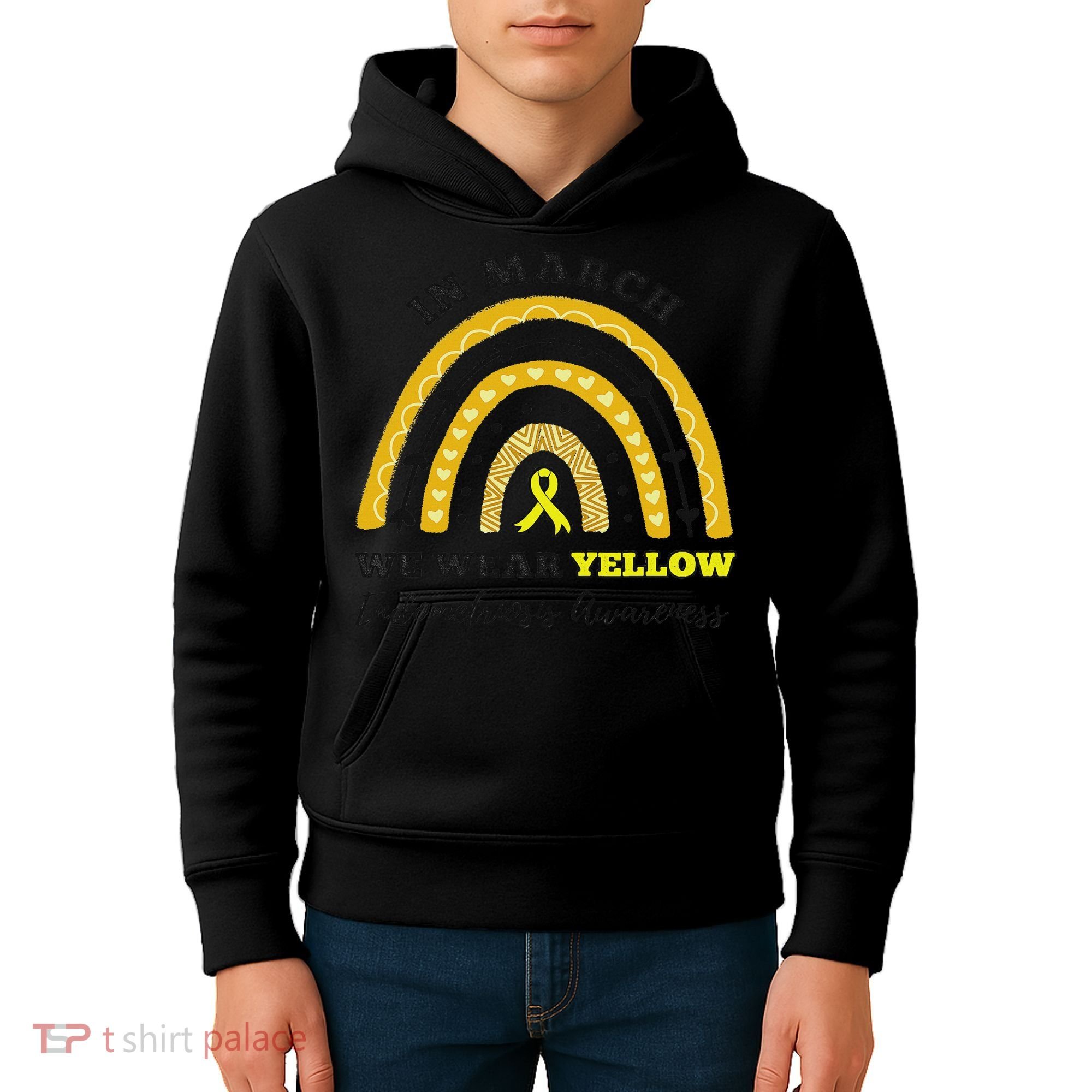 Rainbow In March We Wear Yellow Endometriosis Awareness Kids Hoodie