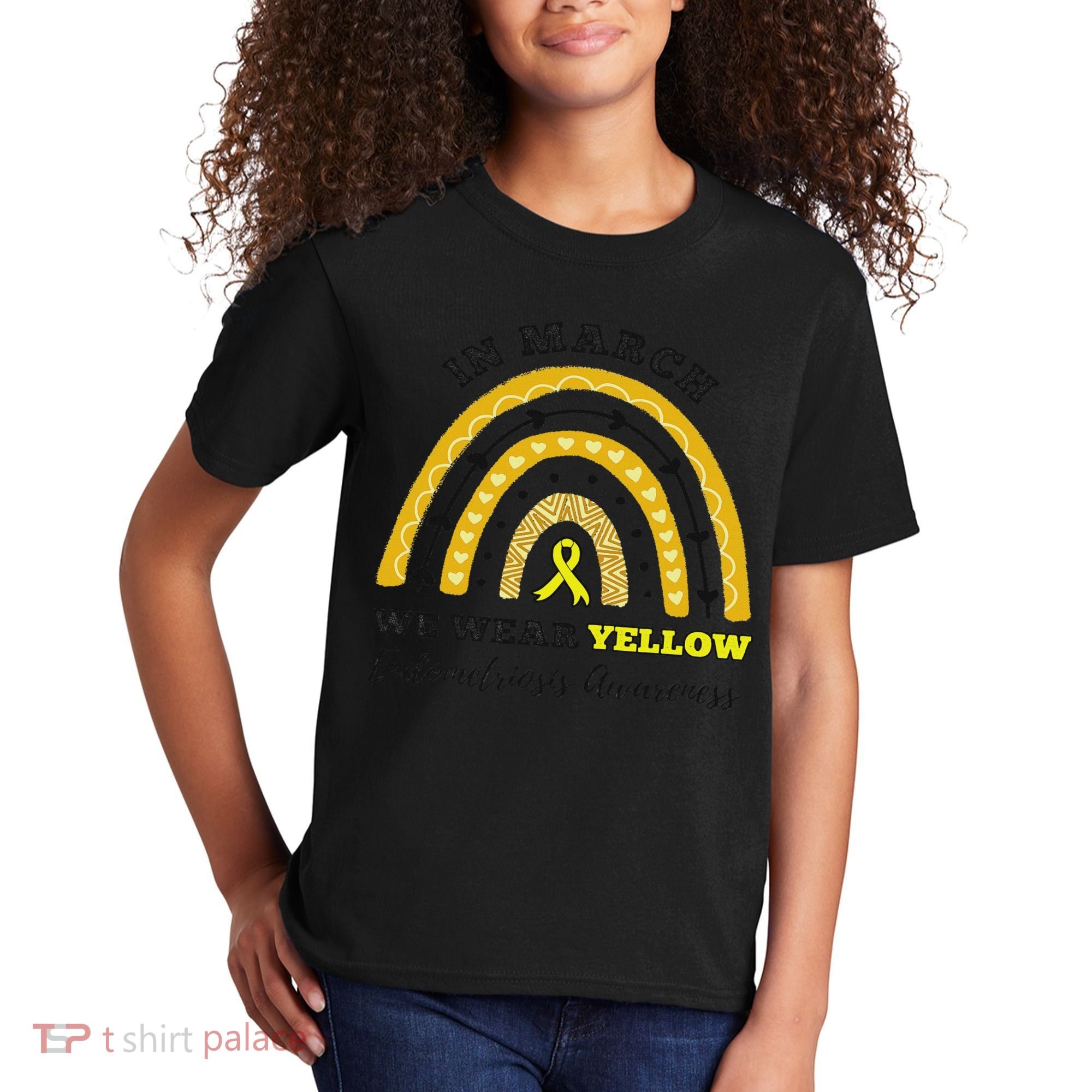 Rainbow In March We Wear Yellow Endometriosis Awareness Kids T-Shirt