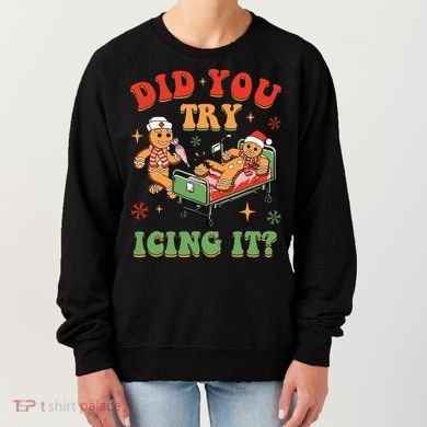 Retro Icu Nurse Christmas Gingerbread Did You Try Icing It Women's Sweatshirt