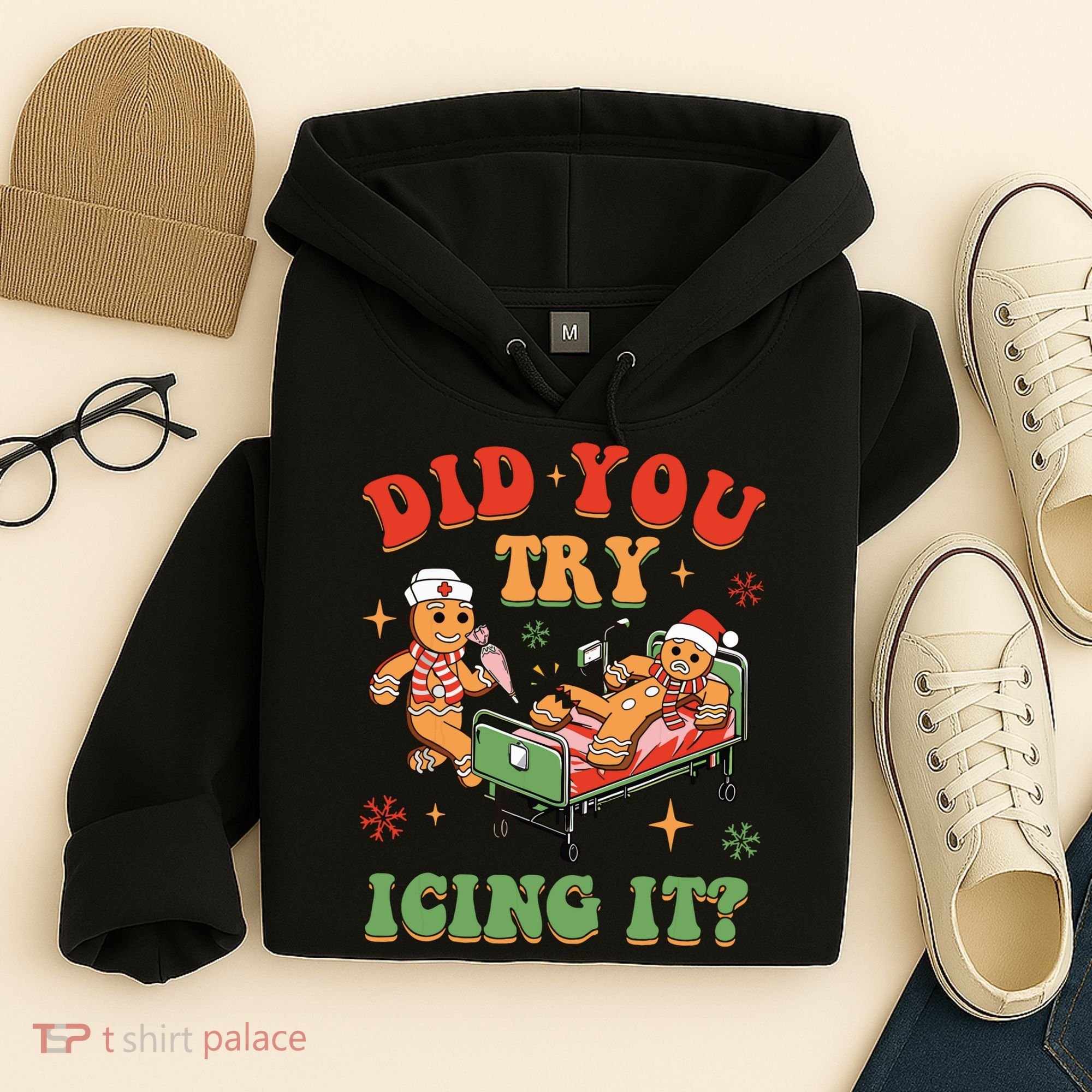 Retro Icu Nurse Christmas Gingerbread Did You Try Icing It Hoodie