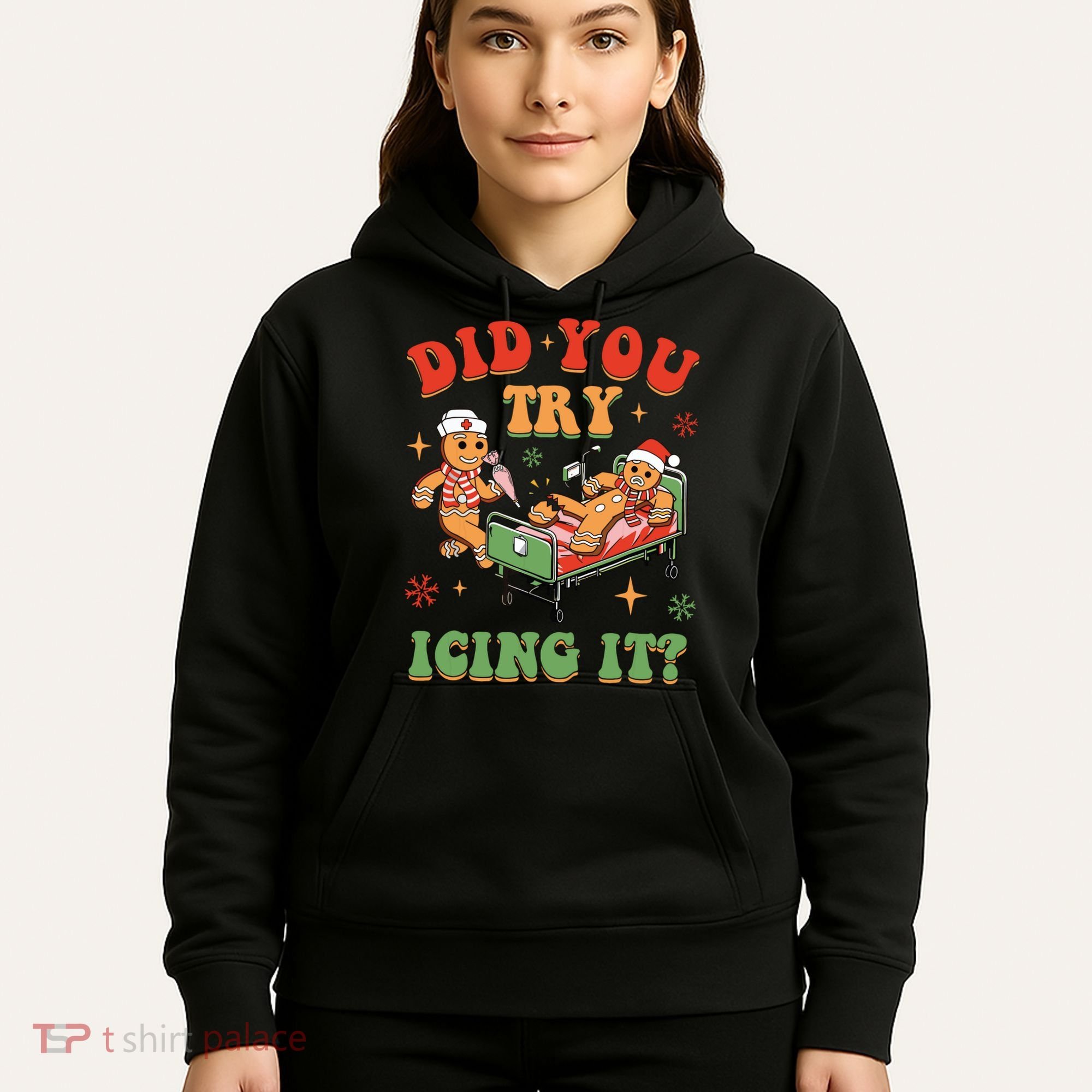Retro Icu Nurse Christmas Gingerbread Did You Try Icing It Hoodie