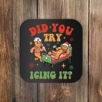 Retro Icu Nurse Christmas Gingerbread Did You Try Icing It Coaster thumb 0