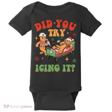 Retro Icu Nurse Christmas Gingerbread Did You Try Icing It Baby Bodysuit