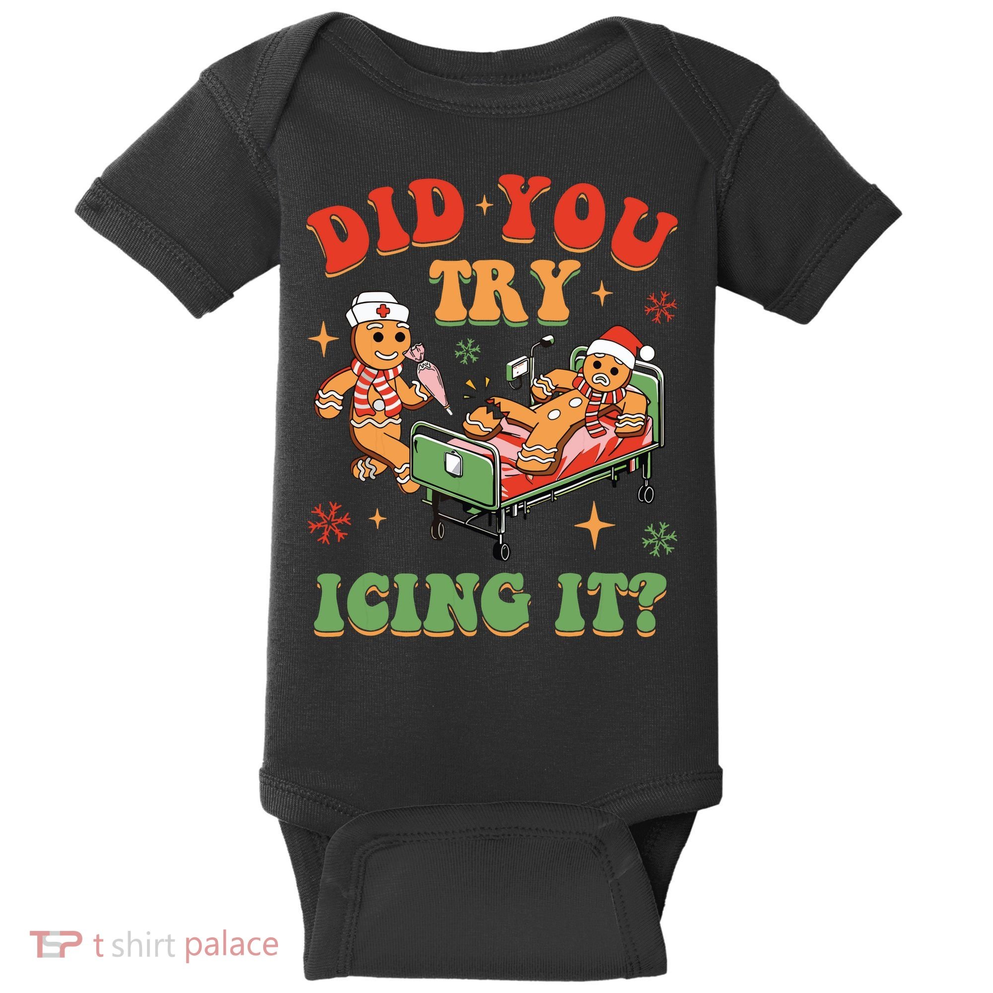 Retro Icu Nurse Christmas Gingerbread Did You Try Icing It Baby Bodysuit