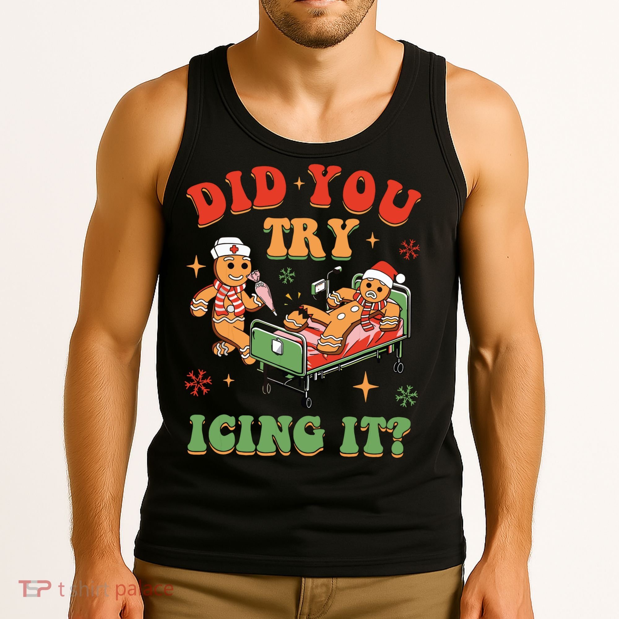 Retro Icu Nurse Christmas Gingerbread Did You Try Icing It Tank Top