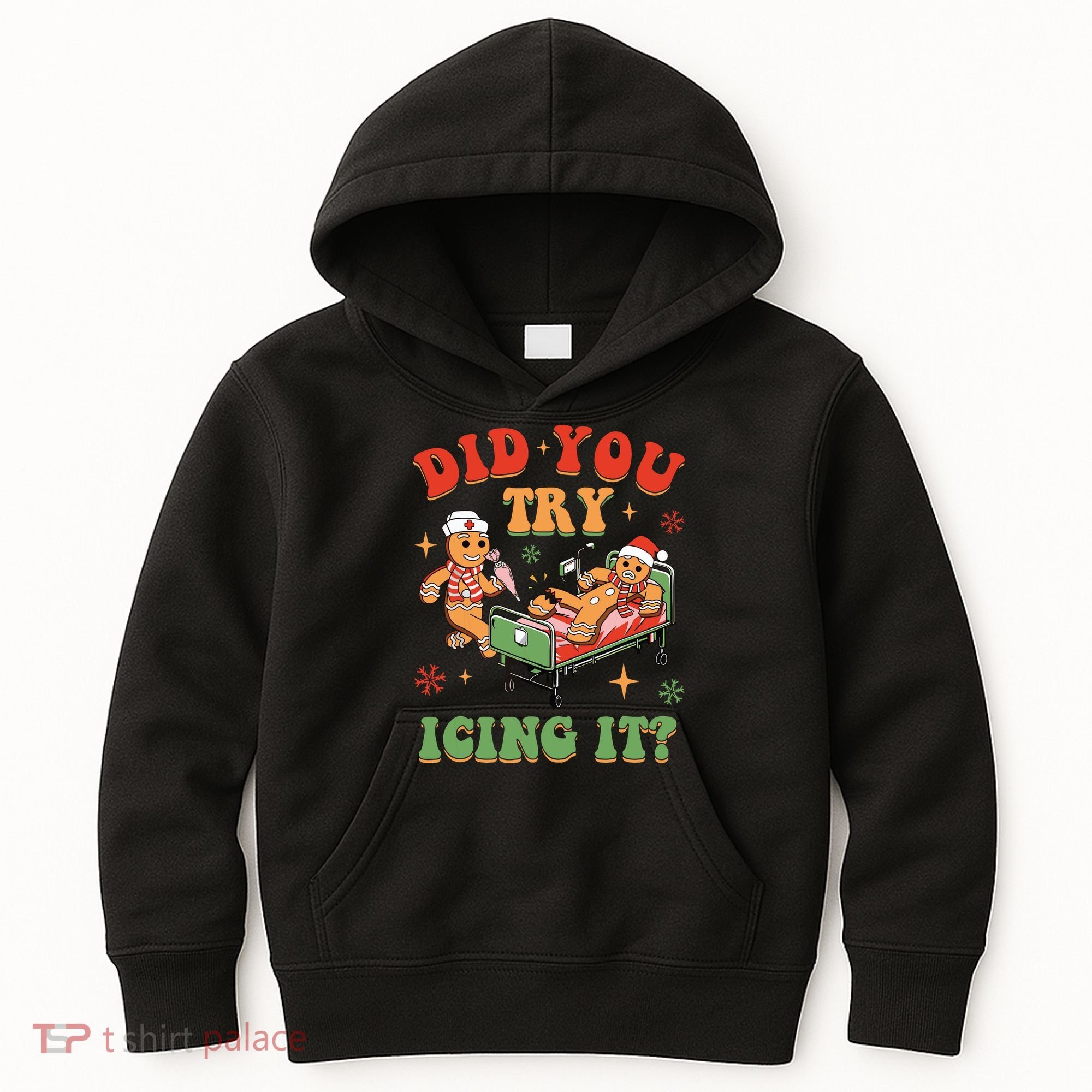 Retro Icu Nurse Christmas Gingerbread Did You Try Icing It Kids Hoodie