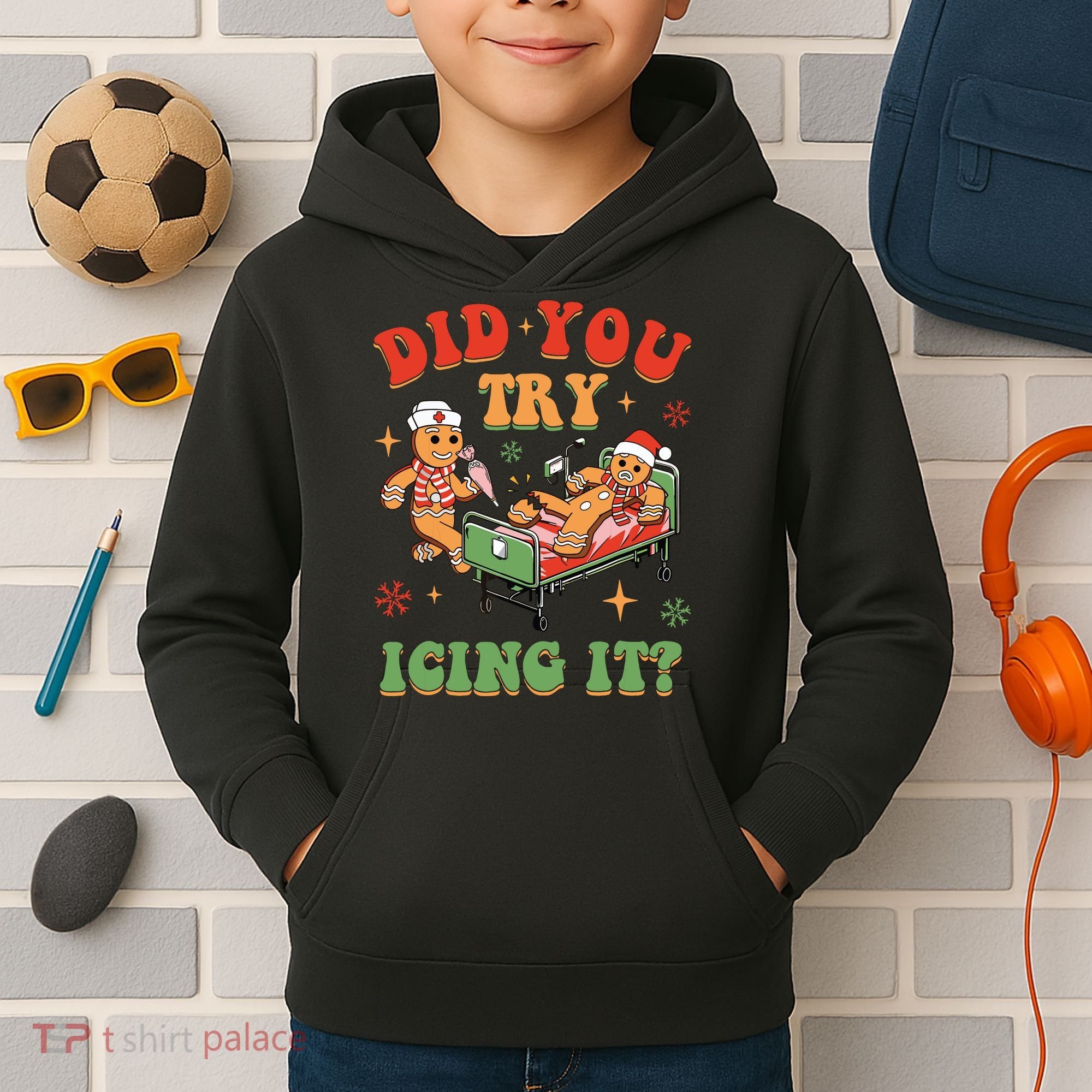 Retro Icu Nurse Christmas Gingerbread Did You Try Icing It Kids Hoodie