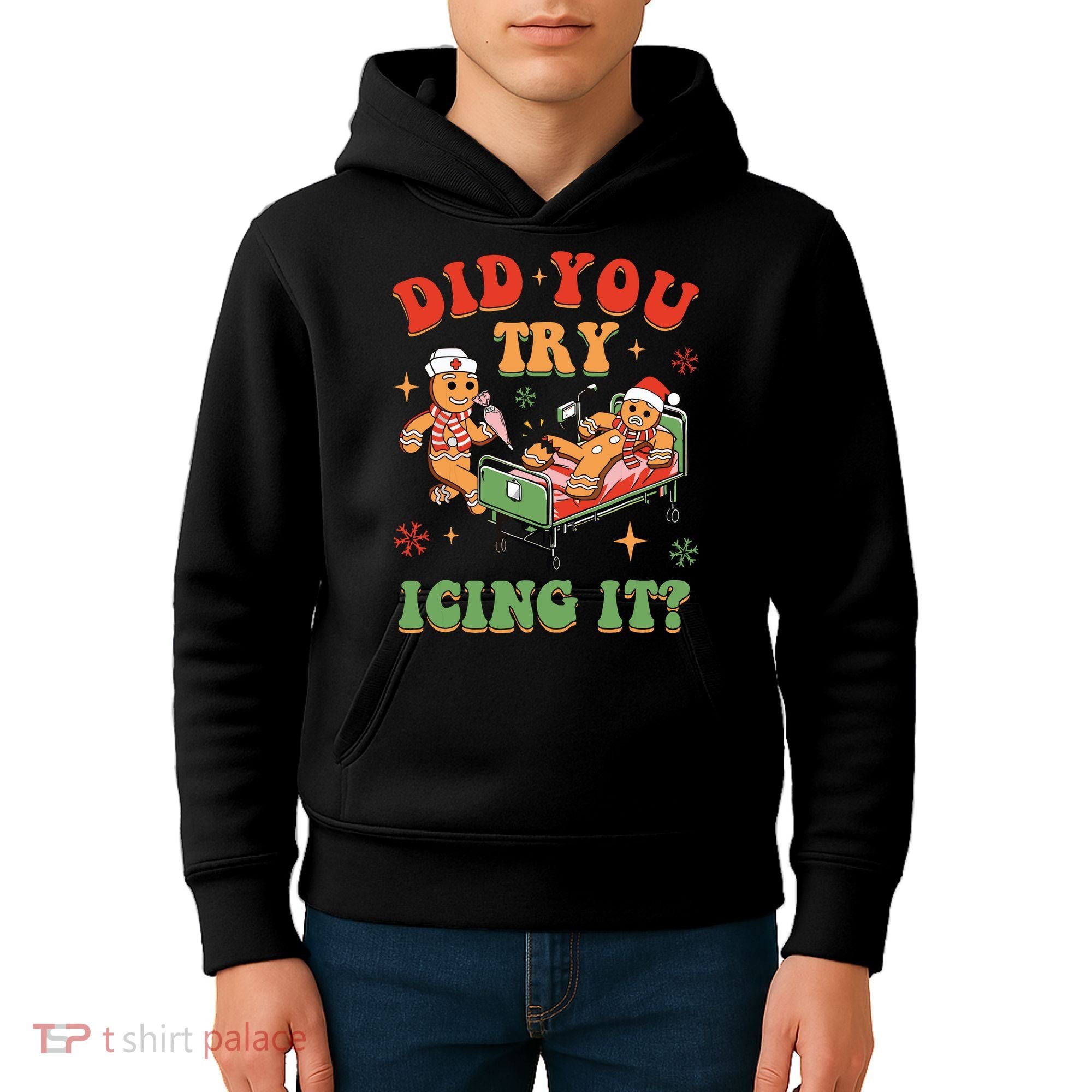 Retro Icu Nurse Christmas Gingerbread Did You Try Icing It Kids Hoodie