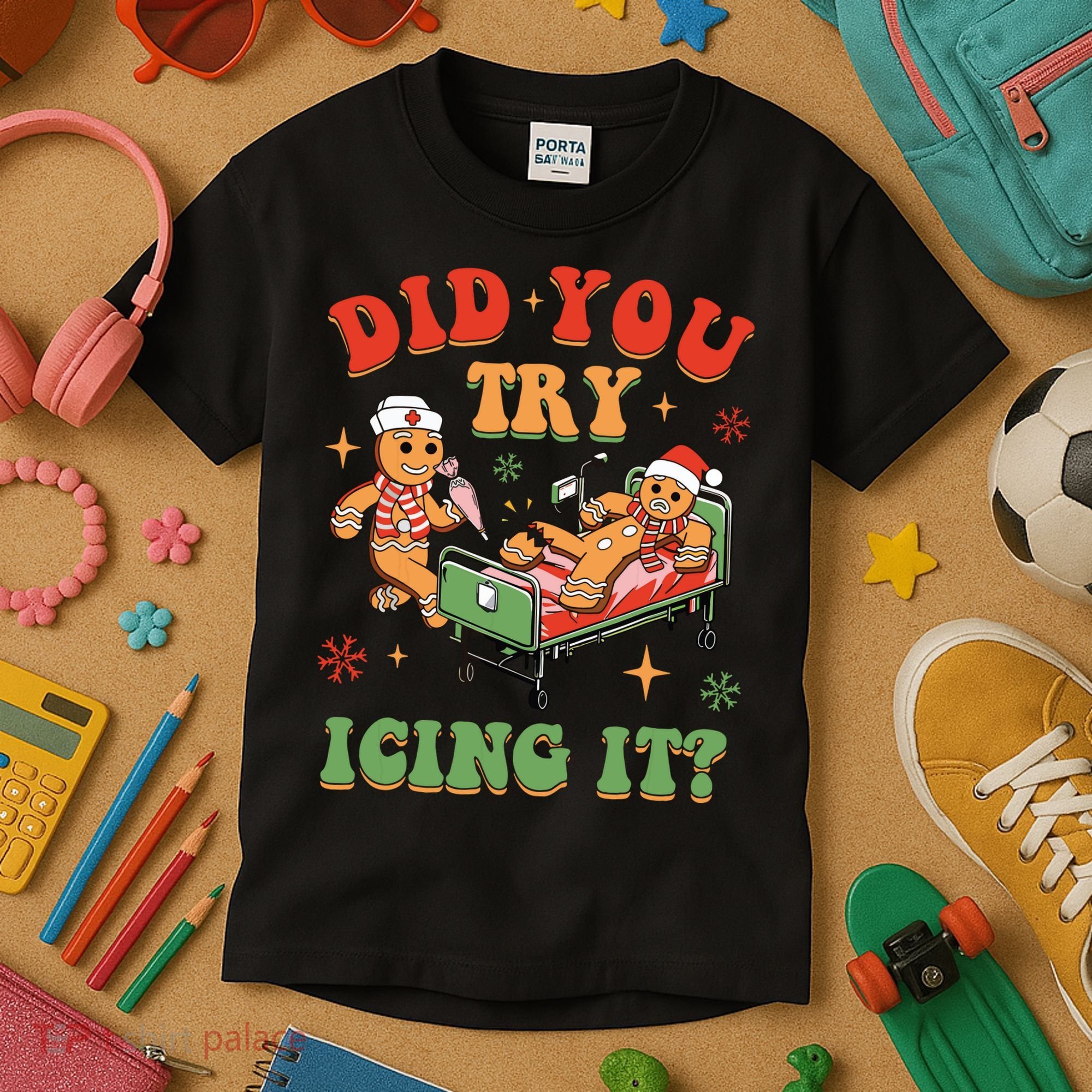 Retro Icu Nurse Christmas Gingerbread Did You Try Icing It Kids T-Shirt
