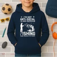 Really! I'm Not AntiSocial, I'd Just Rather Be Fishing Kids Hoodie thumb 2