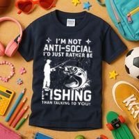 Really! I'm Not AntiSocial, I'd Just Rather Be Fishing Kids T-Shirt thumb 3